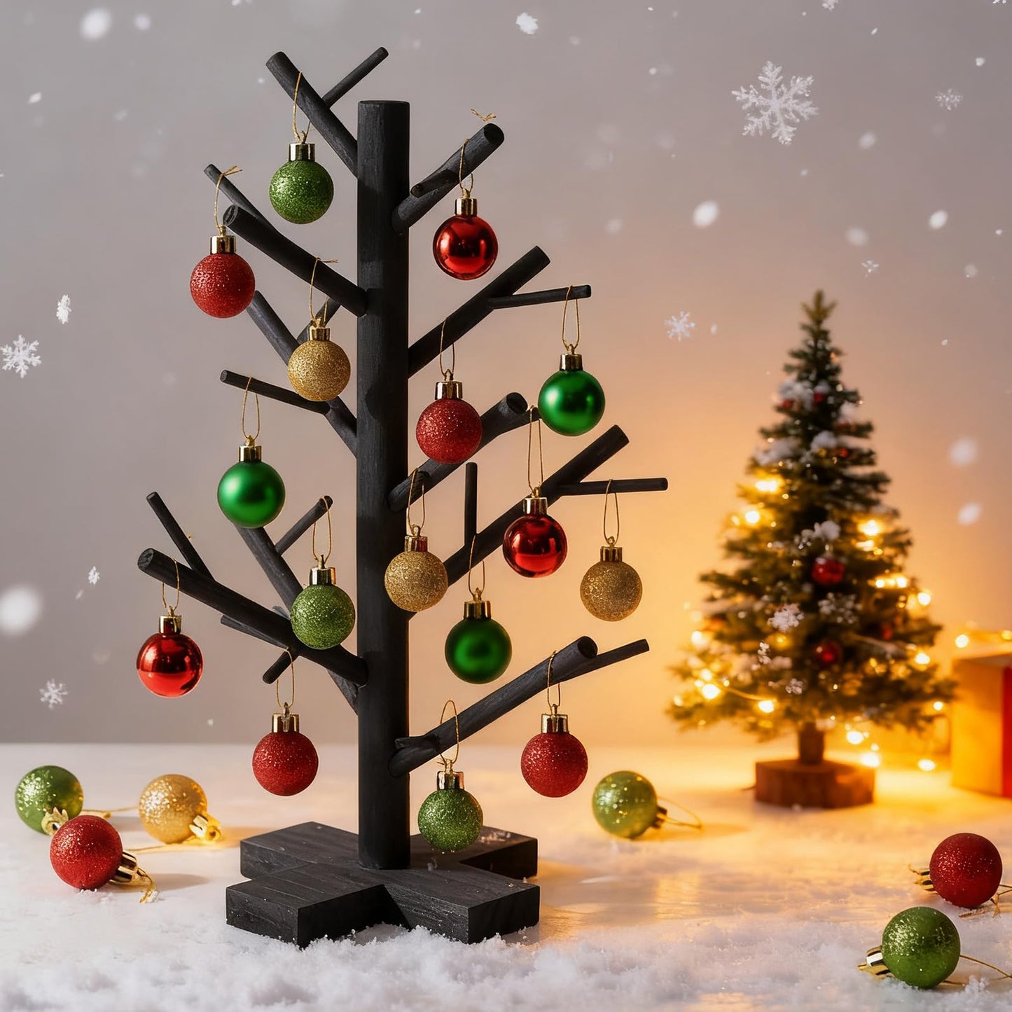 12 Inch Black Halloween Christmas Ornament Display Tree Centerpieces for Tables Ornament Tree Stand Holder Tabletop Artificial Tree for Wedding Anniversary Birthday Farmhouse Party Home Decor