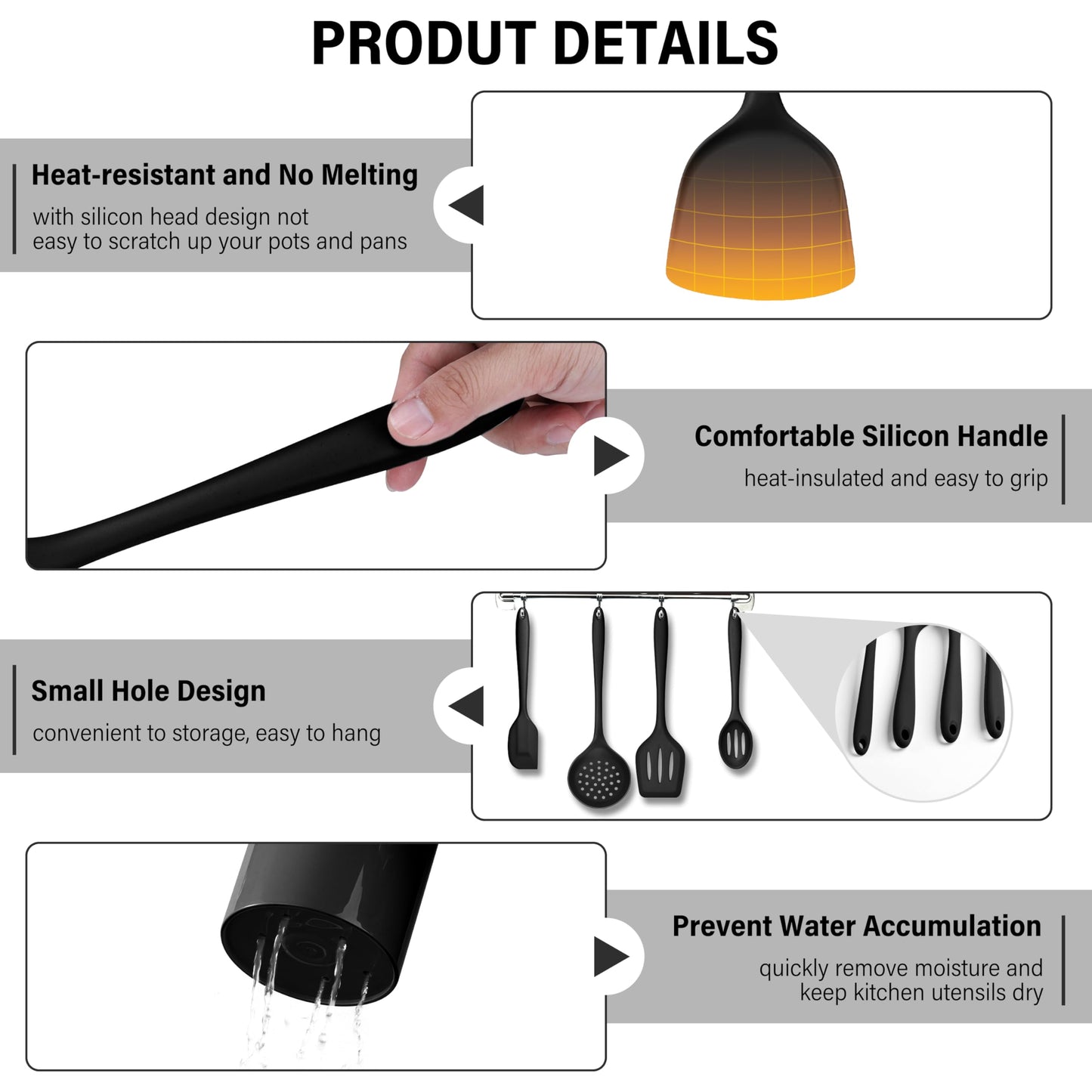 HaWare 11 PCS Silicone Cooking Utensils Set, Heat Resistant Kitchen Utensils with Holder, Food-grade Spatula Sets for Nonstick Cookware, Kitchen Tools Gadgets Include Fish Turner, Spoon (Black)