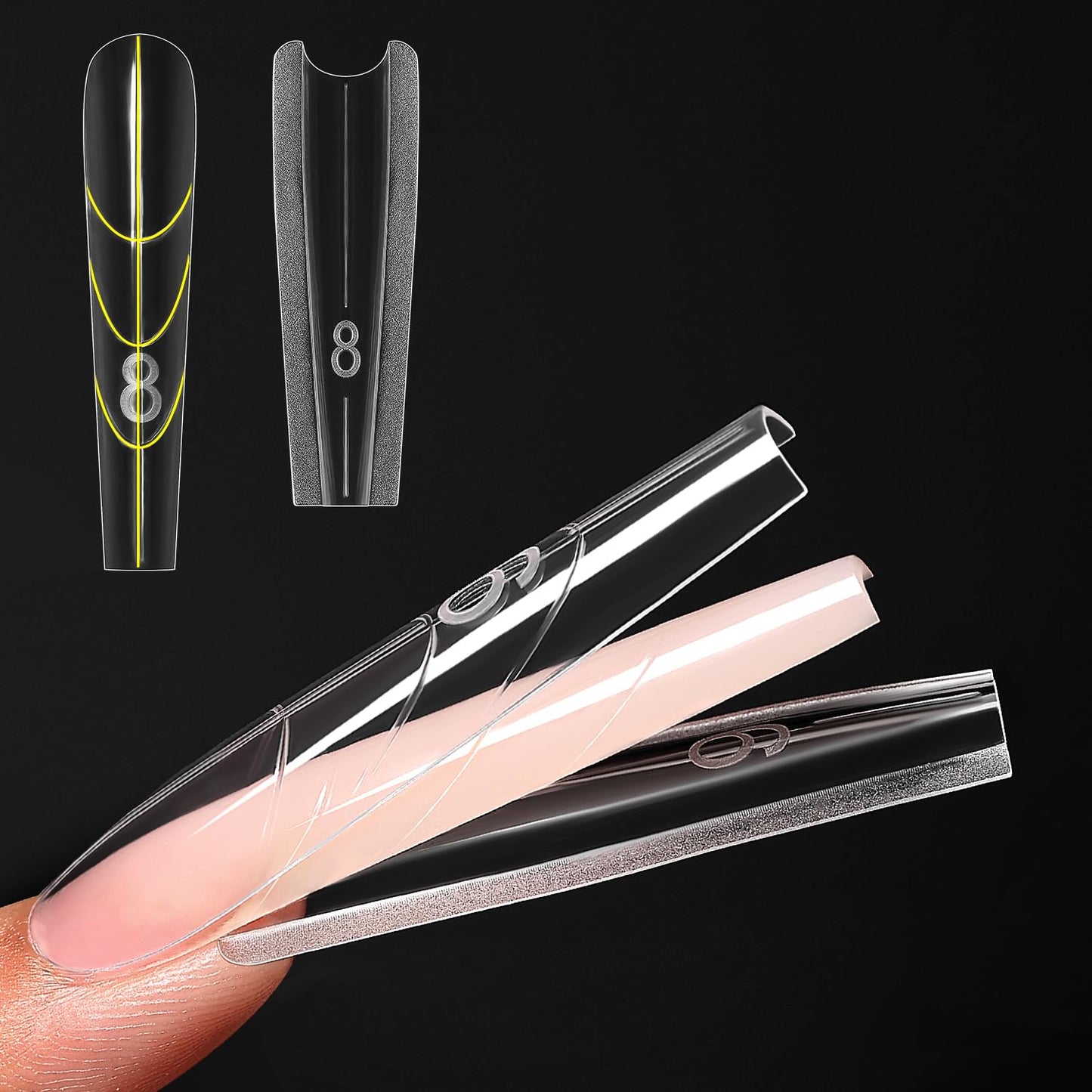 240Pcs Sandwich Nails Dual Forms,Nail Mold for DIY Quick Nails Extension, 15 Sizes Clear Plastic Form for Salon Manicures at Home（ZM-W555-Long Coffin）