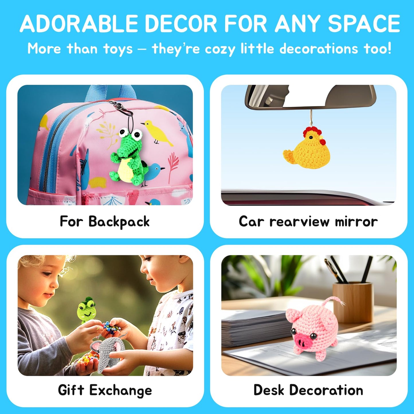 7SHAAARKS Crochet Kit for Beginners | Set of 6 Animal Crochet Kits with Yarn & Video Tutorials, Includes Frog, Crocodile, Rooster, Elephant, Yak & Piglet, Easy DIY Gift for Teens & Kids, Christmas