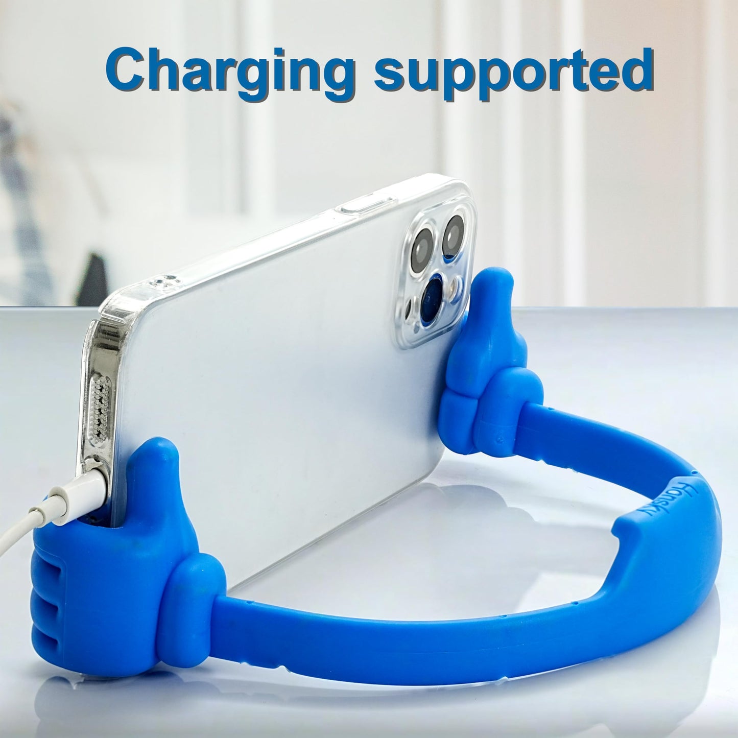 Honsky Thumbs-up Cell Phone Stand Holder,Tablet Stand Cradle for Desk Desktop Smartphone Cellphone Mobile Phone,Tablets - Universal, Adjustable Flexible,Blue