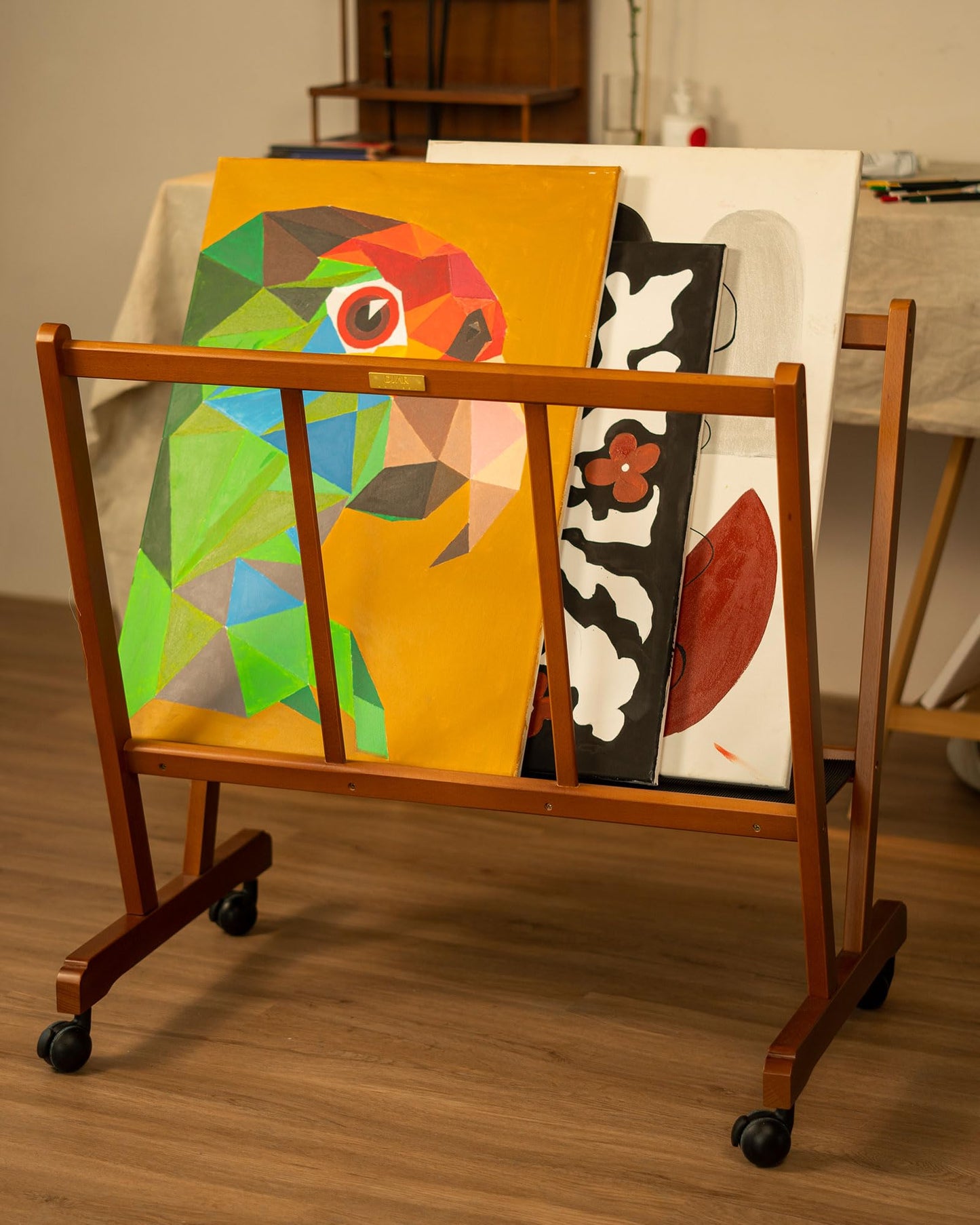 DJAR Art Storage Rack, Art Canvas Storage, Beech Wood, Wooden Canvas Storage, Artist Storage with Four Caster Wheels for Drawing Board, Art Prints Panels for Artworks, Gallery