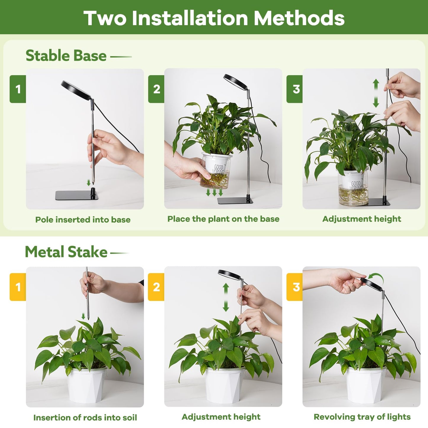 YUYMIKA Grow Lights for Indoor Plants Full Spectrum, 48 LEDs Plant Light for Indoor Plants with 2 Mounting Options, 3 Optional Spectrums, 3/9/12Hrs, 10 Brightness, 7"-26" Height Adjustable (Black)