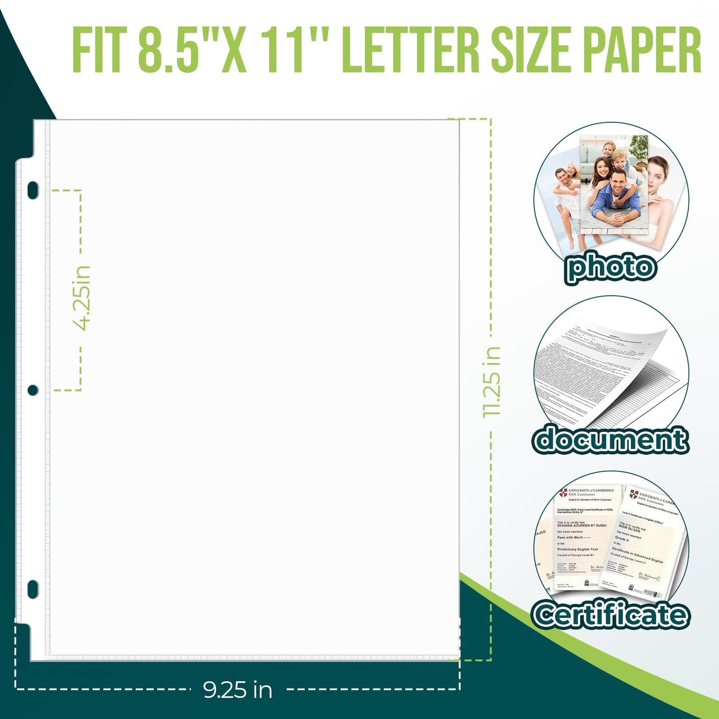 UPZDER Sheet Protectors 8.5 x11 Inch Clear Page Protectors for 3 Ring Binder,100 Pack Plastic Sleeves for Paper,Documents and Photos,Top Loading Binder Sleeves Paper Protector Letter Size