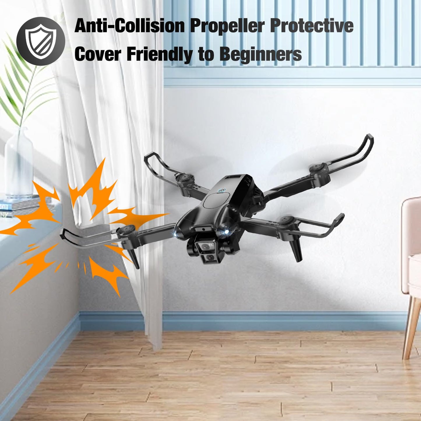 ASFSFQ Drone with Camera 1080P HD,Mini Drone for Beginners Kids Adults,Foldable RC Quadcopter with Stable Hover,Trajectory Flight,One Key Take Off/Land,2 Batteries,Toys for Boys and Girls（Black)