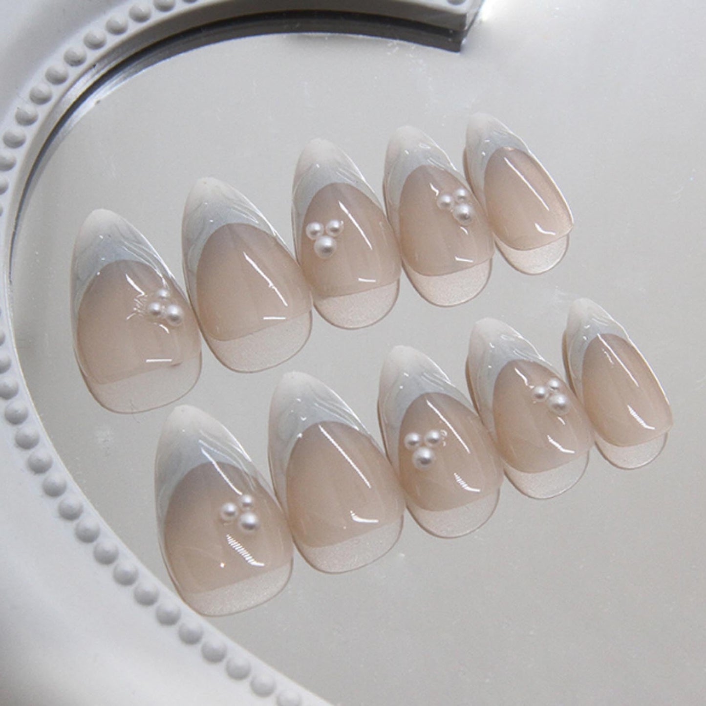 Hkanlre Almond Fake Nude Nails Tips Full Cover False Medium Nails Summer Flower Press on Nails for Women 24PCS