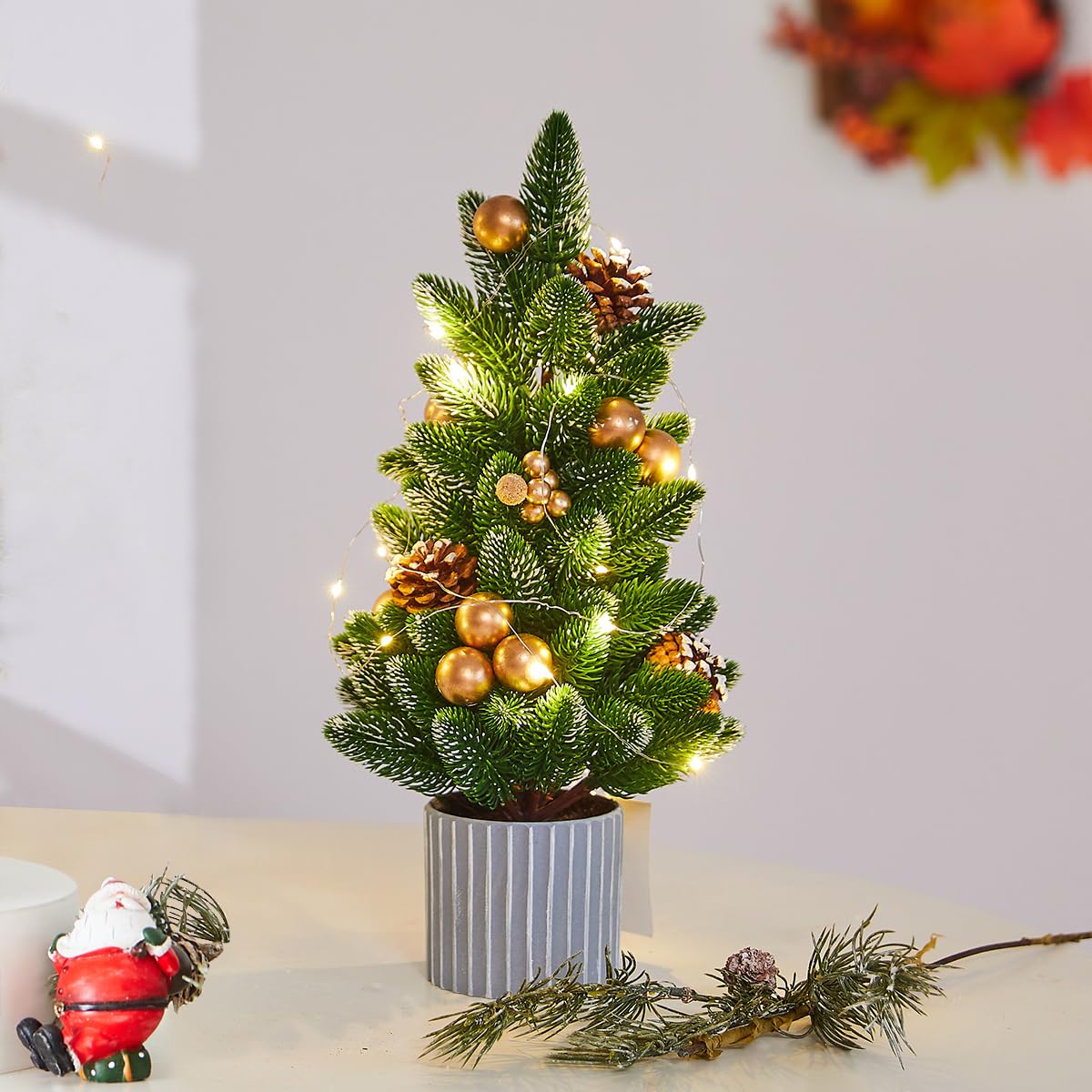 MYELLU Classic Small Christmas Tree Table Decor - Mini Tabletop Artificial Tree Indoor Christmas Holiday Centerpiece for Desktop Home Office Bedroom Decor Gift(Gold Pine)