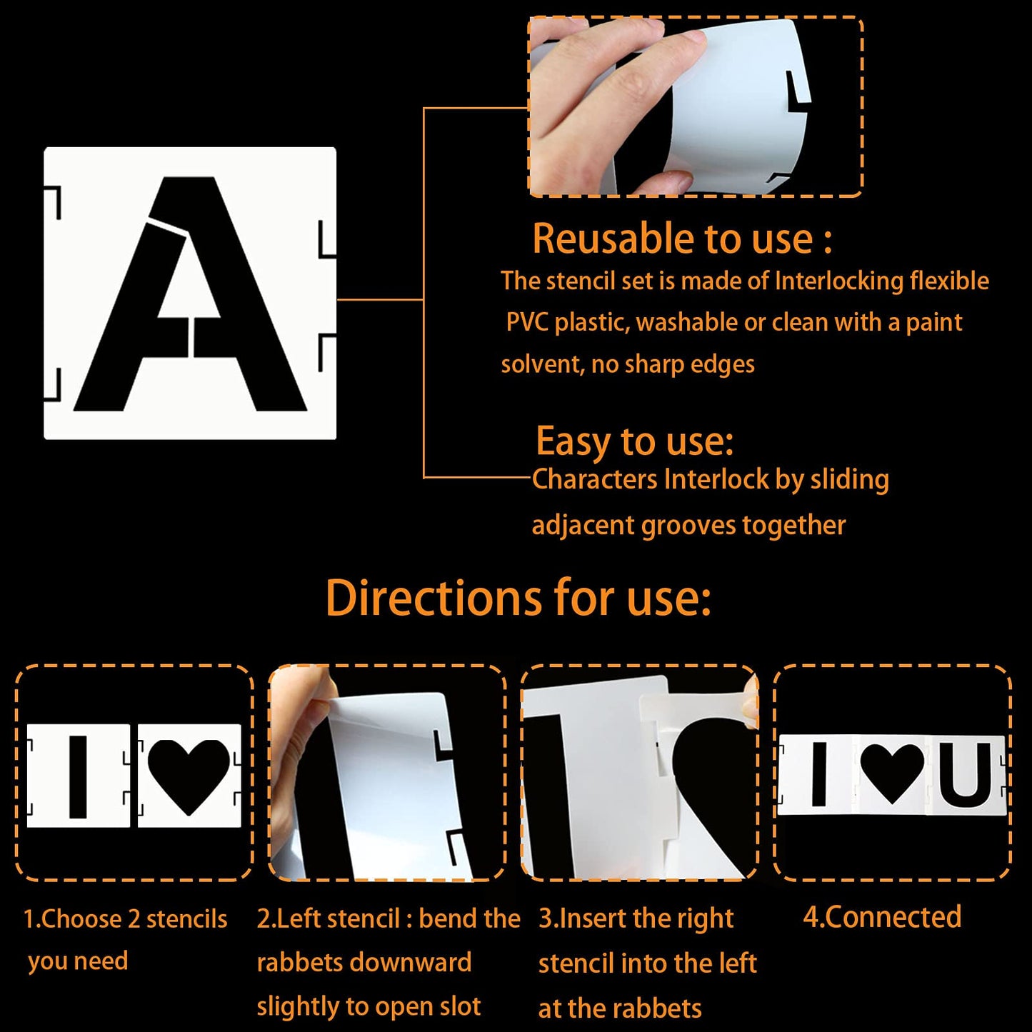 YEAJON 46 Pcs Letter Stencils Symbol Numbers Craft Stencils, Reusable Alphabet Templates Interlocking Stencil Kit for Painting on Wood, Wall, Fabric, Rock, Chalkboard, Sign, DIY Art Projects(8 Inch)