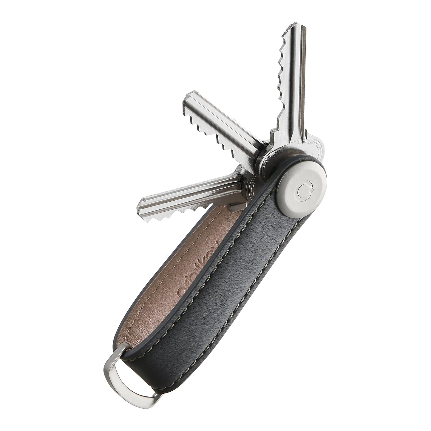 Orbitkey Leather Key Organizer | Durable, Stainless Steel Locking Mechanism, Slim & Quiet Profile | Holds up to 7 Keys, Charcoal with Grey Stitching