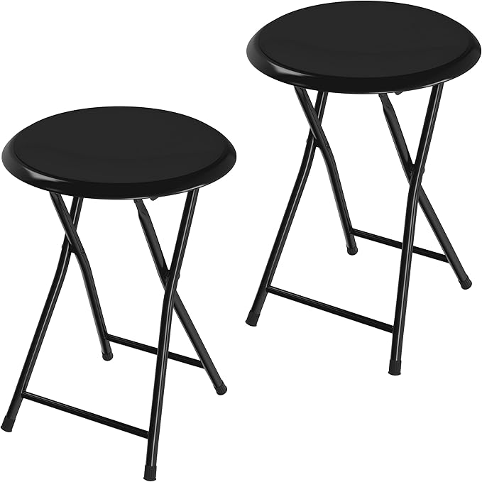 Lavish Home Folding Bar Stools - Set of 2 Heavy-Duty 18-Inch Stool - 225lb Capacity and Padded Seats for Dorm, Recreation or Game Room (Black)