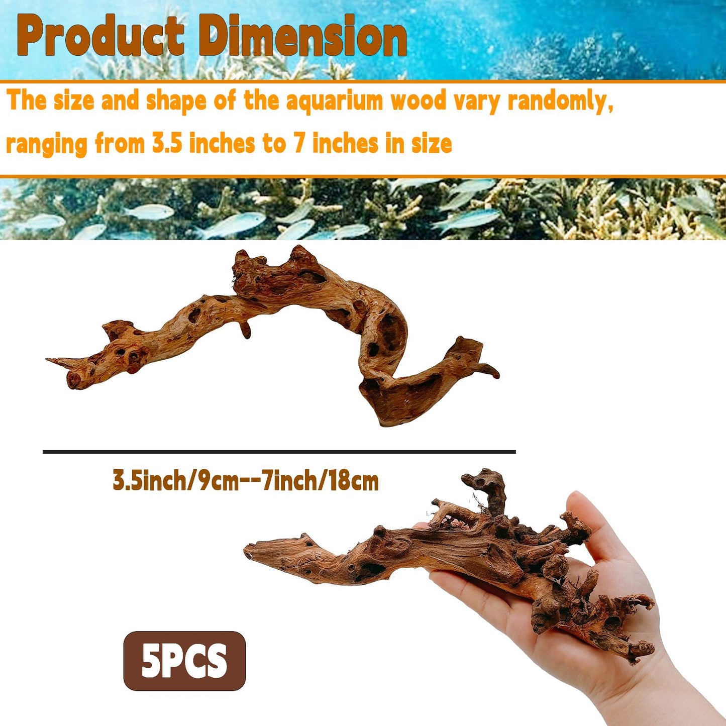 Hamiledyi 5PCS Aquarium Driftwood,3.5-7in Natural Coral Wood,Fish Tank Driftwood Assorted Branches Reptile Tank Decor Aquarium Decoration