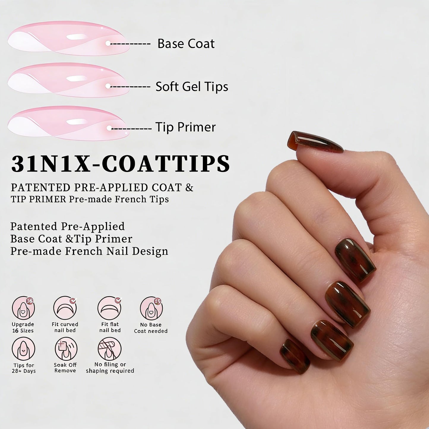 Dsixnails 160Pcs Tortoiseshell Short Square Press on Nails, Soft Gel Nail Tips 16Sizes, Long Lasting Reusable Fake Nails, Salon Quality Soak Off False Nail Tips for Women Girl Festival Gift
