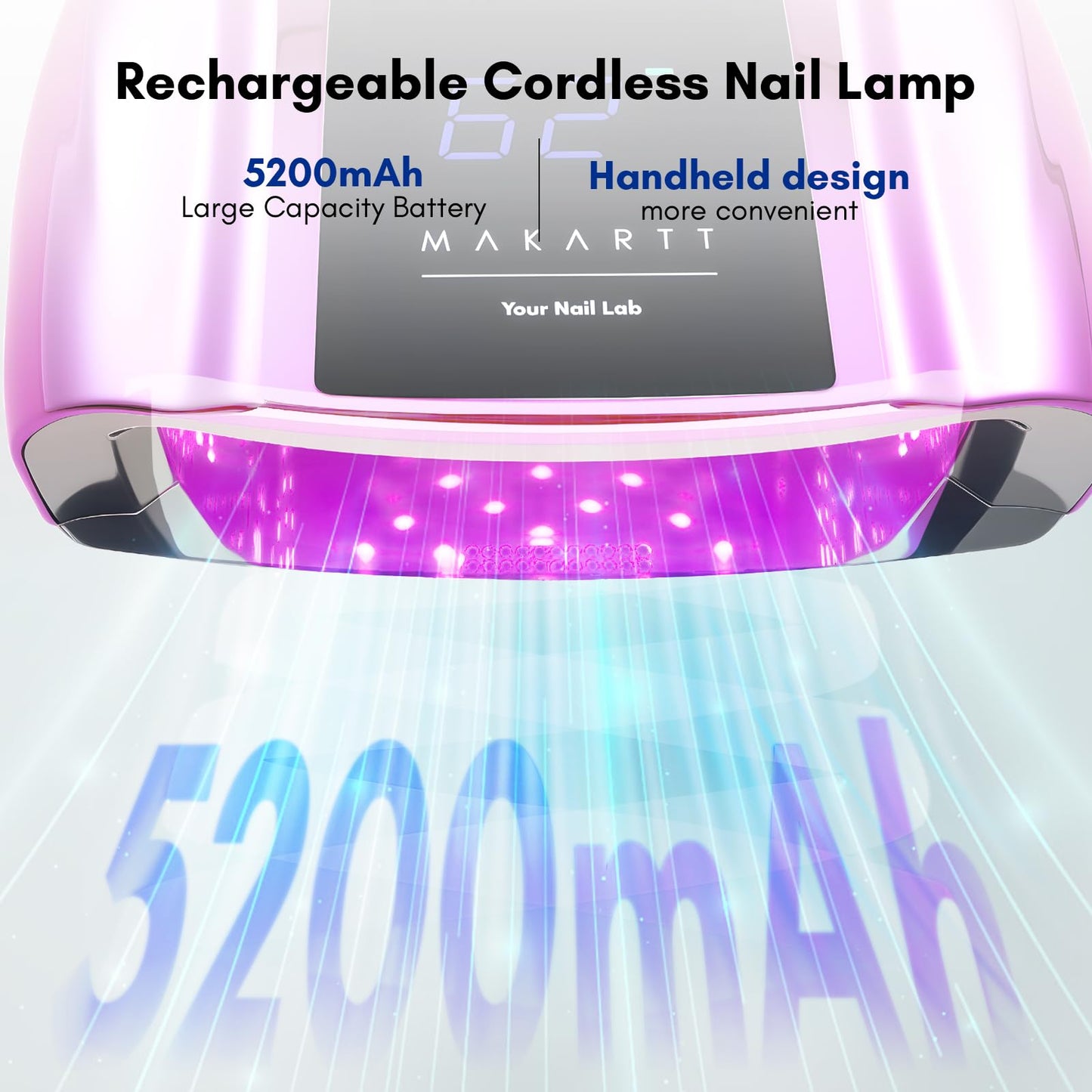Makartt UV LED Nail Lamp - Fast Curing UV Light with Handle Nail Dryer with 42 Beads 4 Timers Cordless Rechargeable Lamp LCD Touchscreen & Smart Sensor(Gradient Purple)