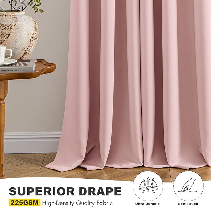 MIULEE Baby Pink Blackout Curtains for Bedroom Living Room 84 Inches Long 2 Panels, Thermal Insulated Room Darkening Drapes Solid Grommet Noise Reduction Light Blocking Window Treatments 50x84 Inch
