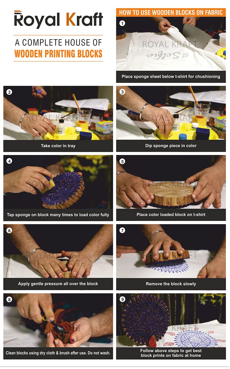 Royal Kraft Geometric Wooden Printing Stamps (Set of 10) - DIY Henna Fabric Textile Paper Clay Pottery Blocks Htag2171