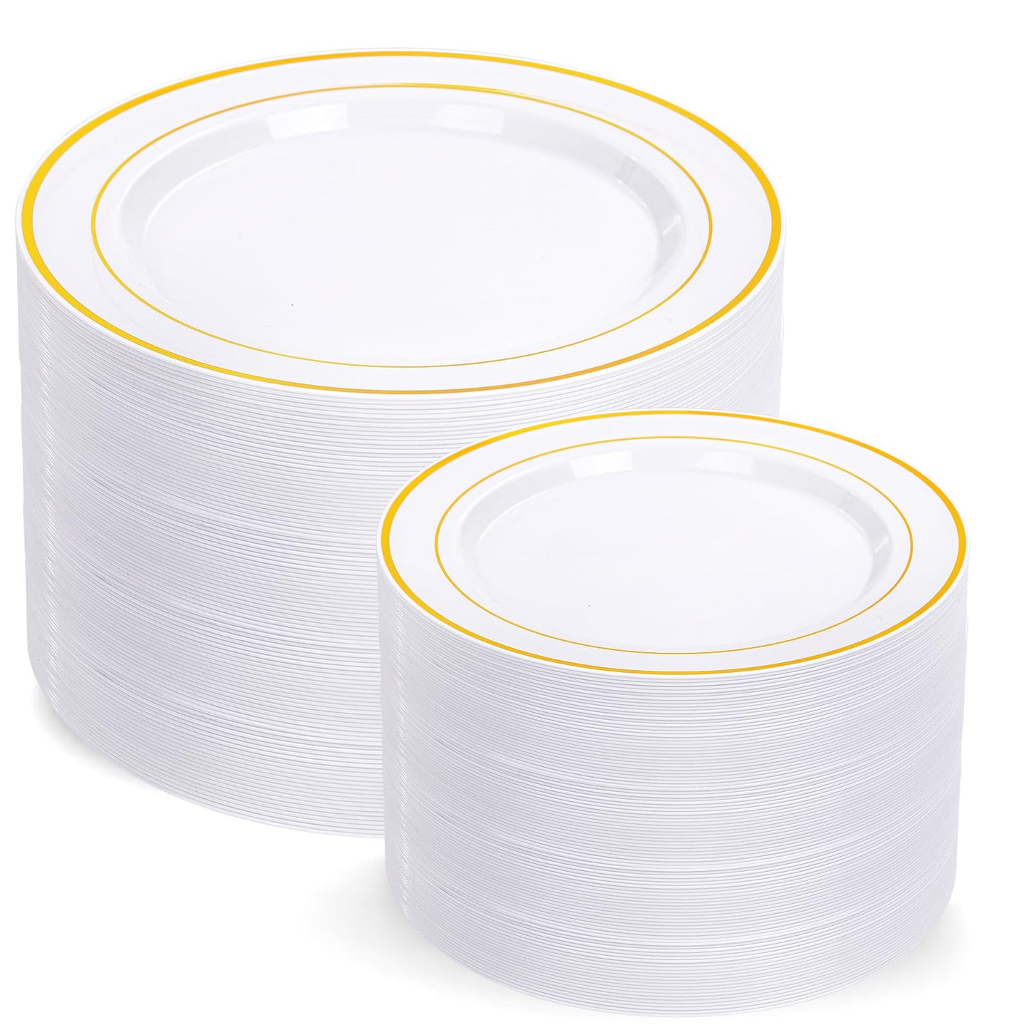 I00000 200 Pcs Gold Plastic Plates - Disposable Party Plates Include 100 Dinner Plate and 100 Elegant Dessert Plate Perfect for Party, Holiday, Wedding & Birthday