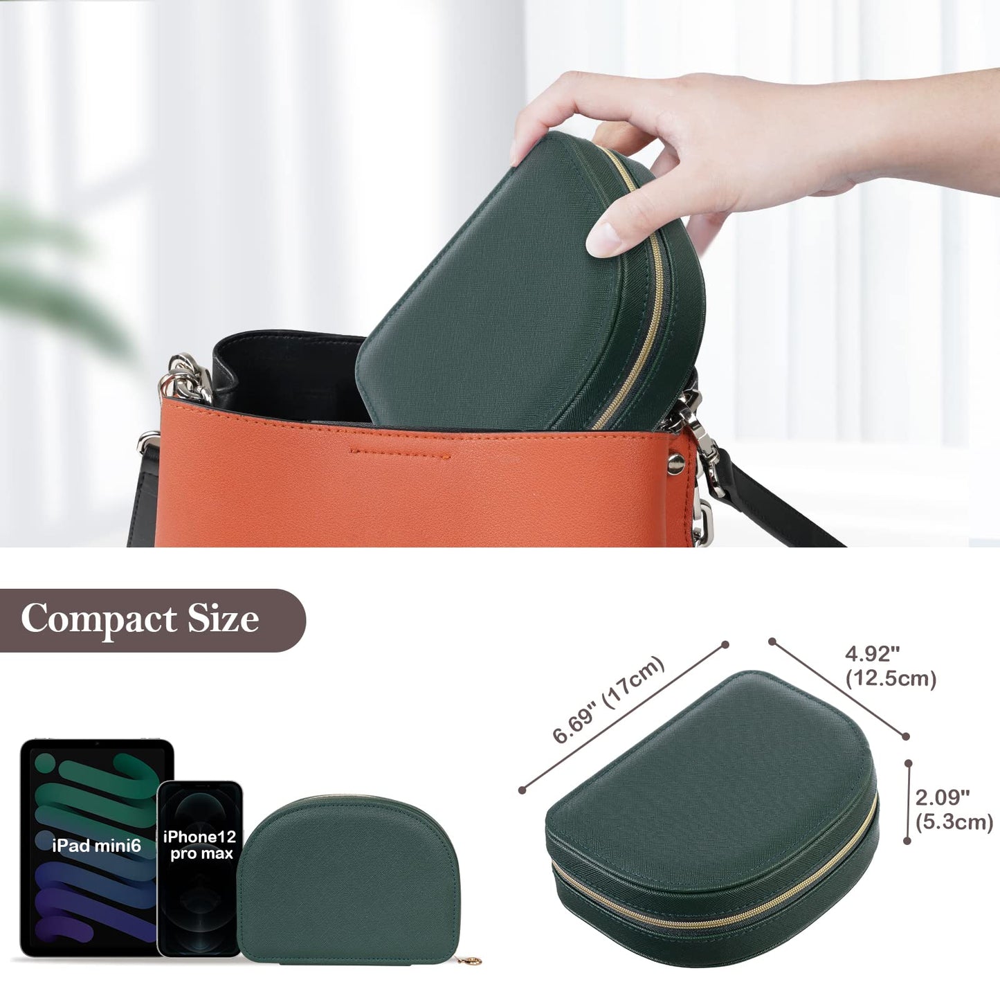 ProCase Travel Size Jewelry Box, Medium Portable Seashell-Shaped Jewelry Case, 2 Layer Jewelry Organizer in PU Leather for Women -Emerald