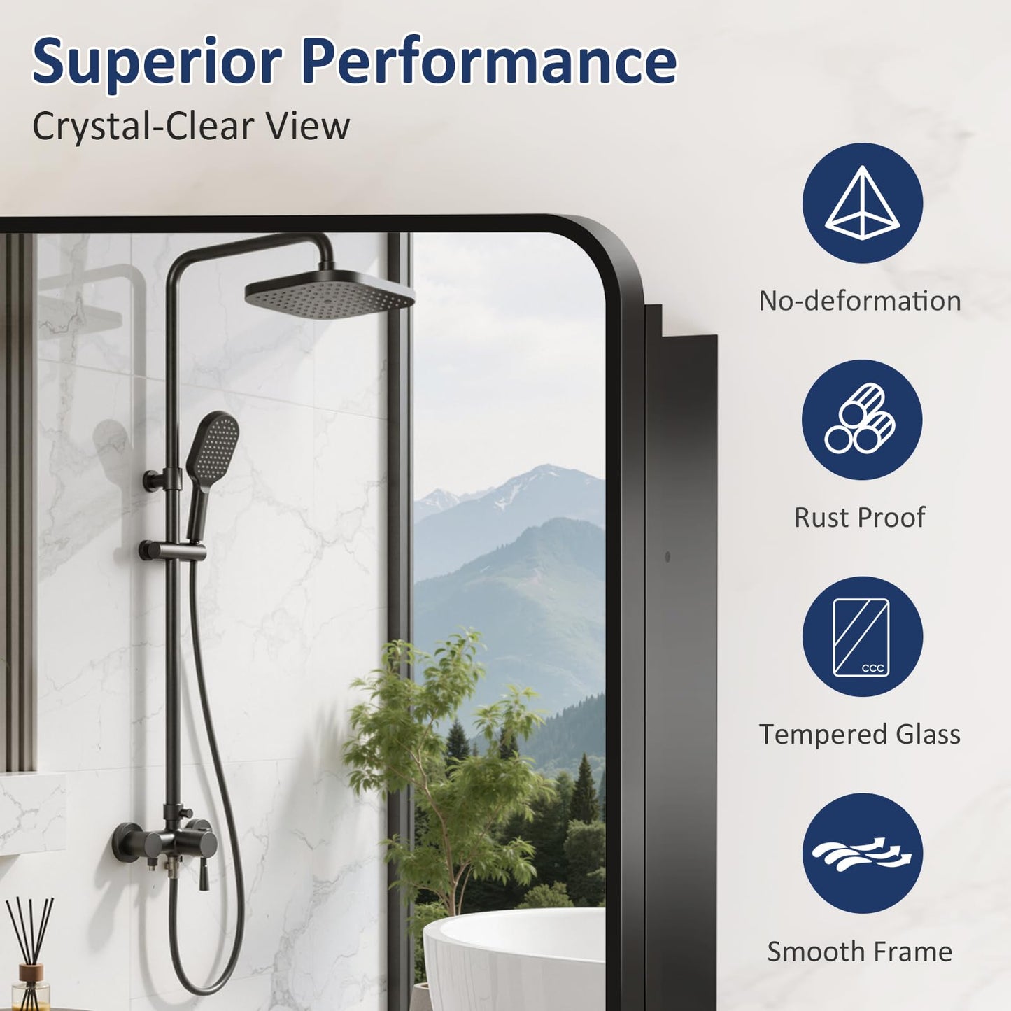 Yunnshee Yursa Medicine Cabinet Mirror 16x24 Inch, Black Bathroom Mirror Cabinet with Stepless Adjustable Shelves, Rounded Rectangle Metal Framed, Bathroom Mirror with Storage Recessed or Wall Mount