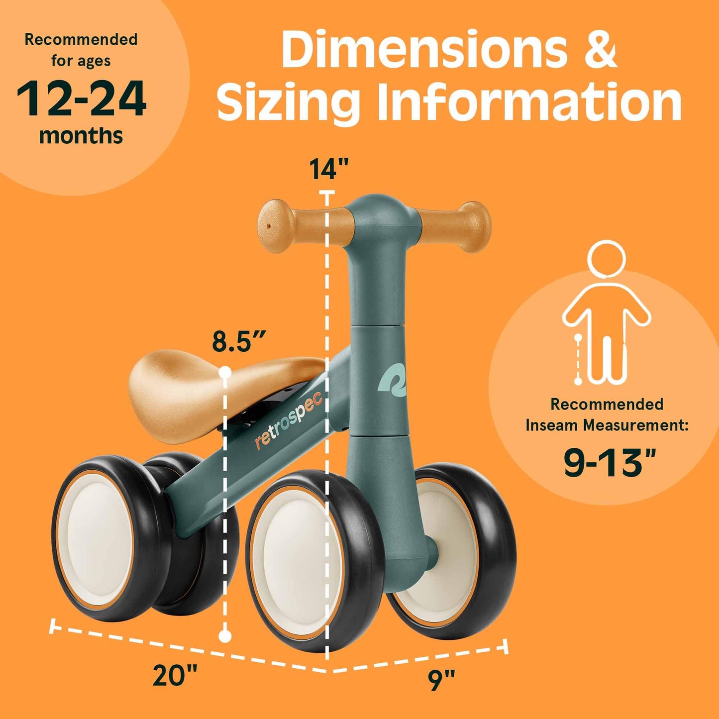 Retrospec Cricket Baby Walker Balance Bike with 4 Wheels for Ages 12-24 Months - Toddler Bicycle Toy for 1 Year Old’s - Ride On Toys for Boys & Girls