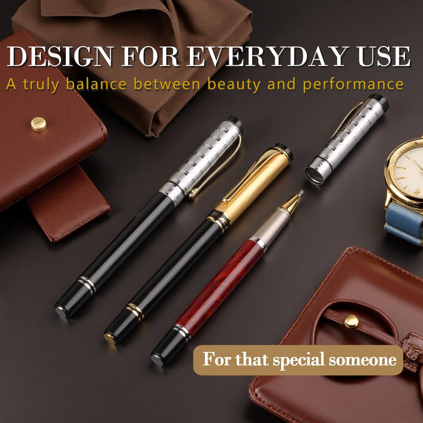 Shiduode Luxury Gel Ballpoint Pens,Personalized Black Ink Pen Set with 6 Pcs Extras Replaceable Metal Refills, Ultra-Smooth Writing Experience, Perfect for Gifts,Business,Office
