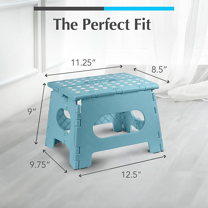 Handy Laundry Folding Lightweight Step Stool - Sturdy Enough to Support Adults and Safe Enough for Kids - Opens Easy with One Flip - Great for Kitchen, Bathroom or Bedroom (Teal - 9 Inch)