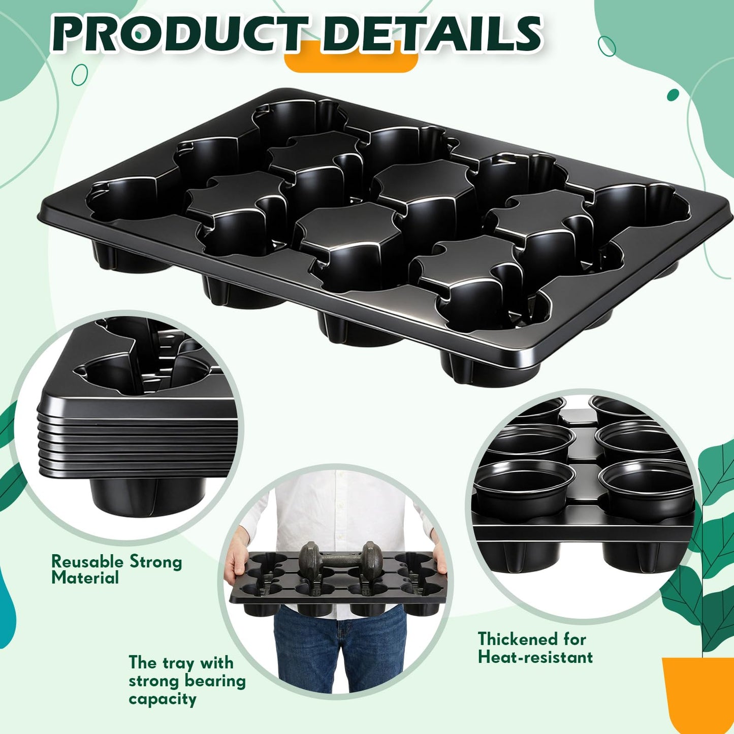 Baderke 96 Pcs 4 inch Seedling Pots and 8 Pcs 12 Cell Reusable Plastic Nursery Pots Trays Thick Sturdy Seeds Starting Germination Carrying Trays Black Small Planter Nursery Propagation 8 Sets(Black)