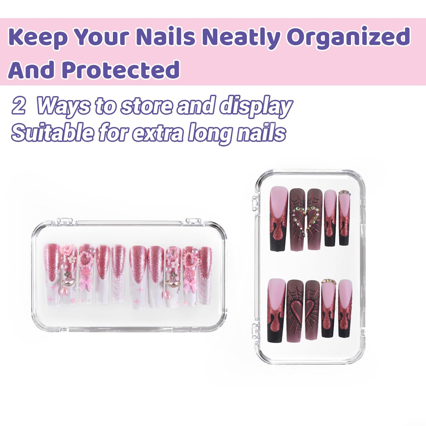 JynJyn 12Pcs Press On Nail Cases Large, 5.1”×2.95” False Nail Packaging Cases with 30Pcs Adhesive Double Sided Tape, Plastic Clear Box for Fake Nails Storage
