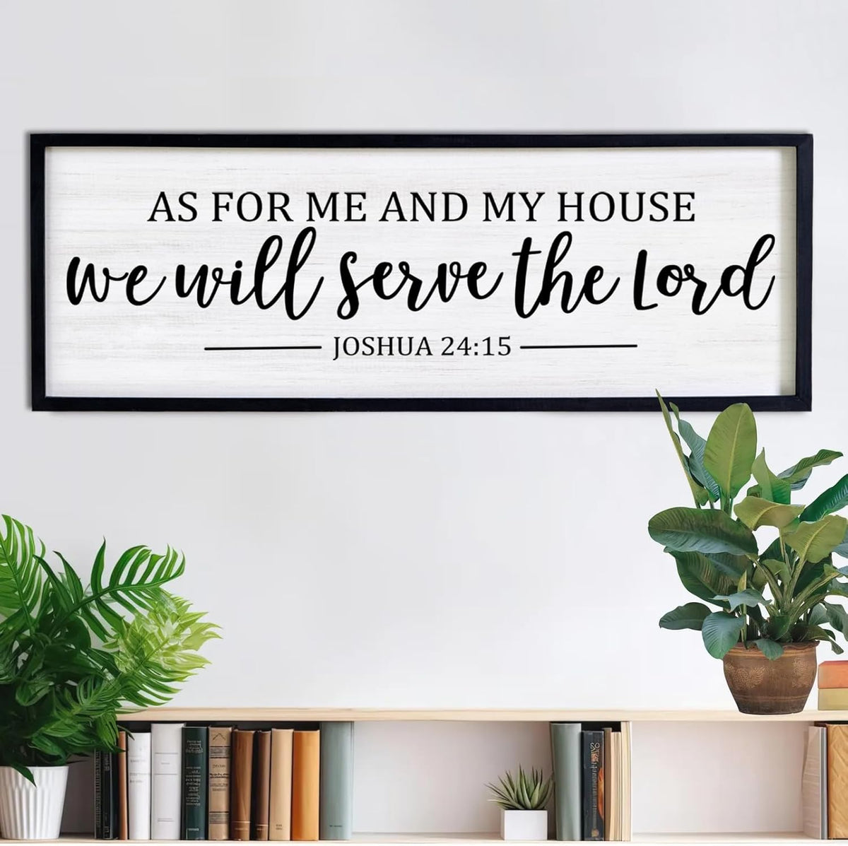 As For Me And My House We Will Serve The Lord Framed Wall Art, 40''×15'' Vintage Positive Religious Bible Verse for Christian God Jesus Christ Prayer, Rustic Long Holy Catholic Scripture Decor