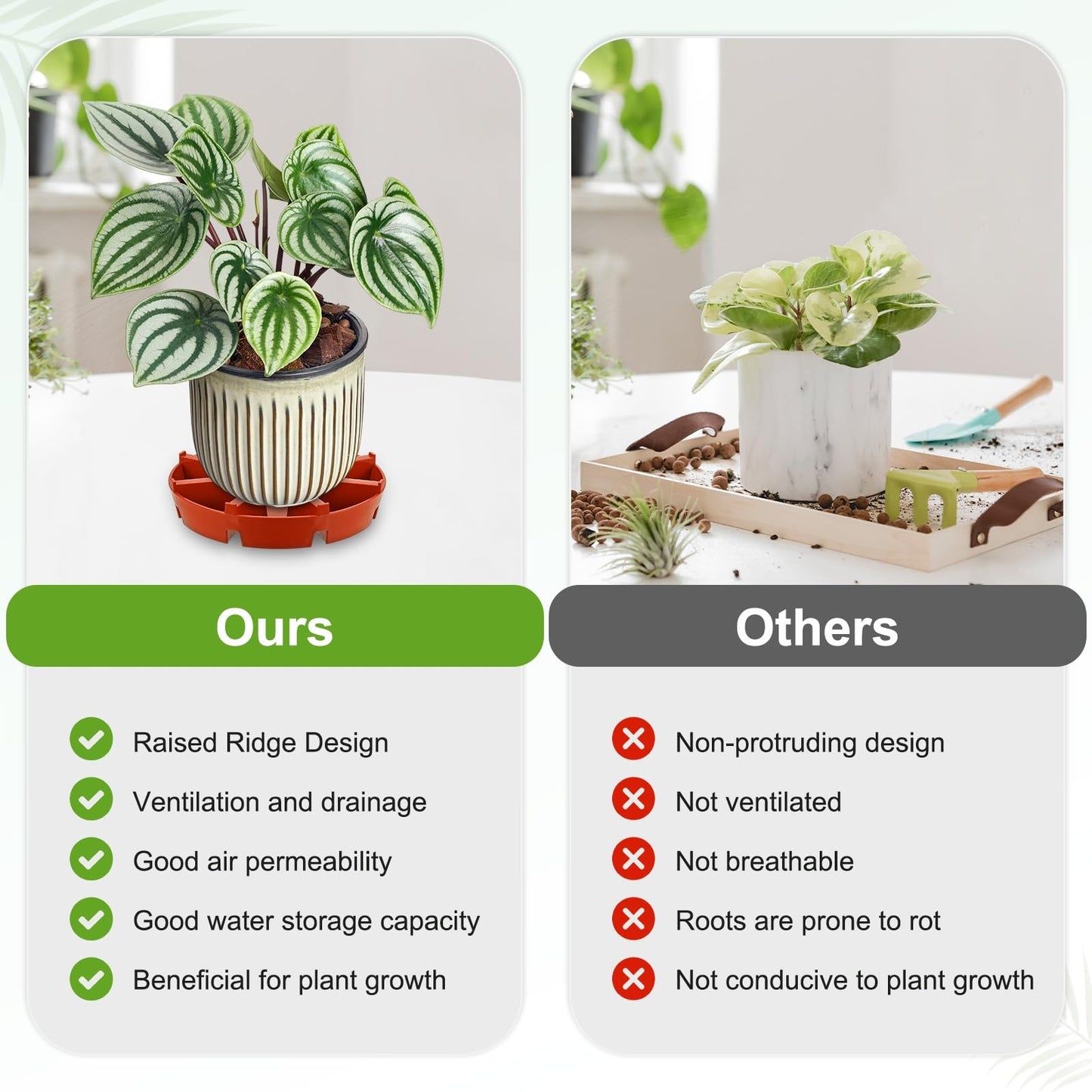 M METERXITY 2-Pack Plant Saucer, 7.56 Inch/19.2 cm Plastic Plant Trays Thicker for Pots/Indoor/Outdoor/Water Drainage and Protection, Flowerpot Drip Tray [Red]