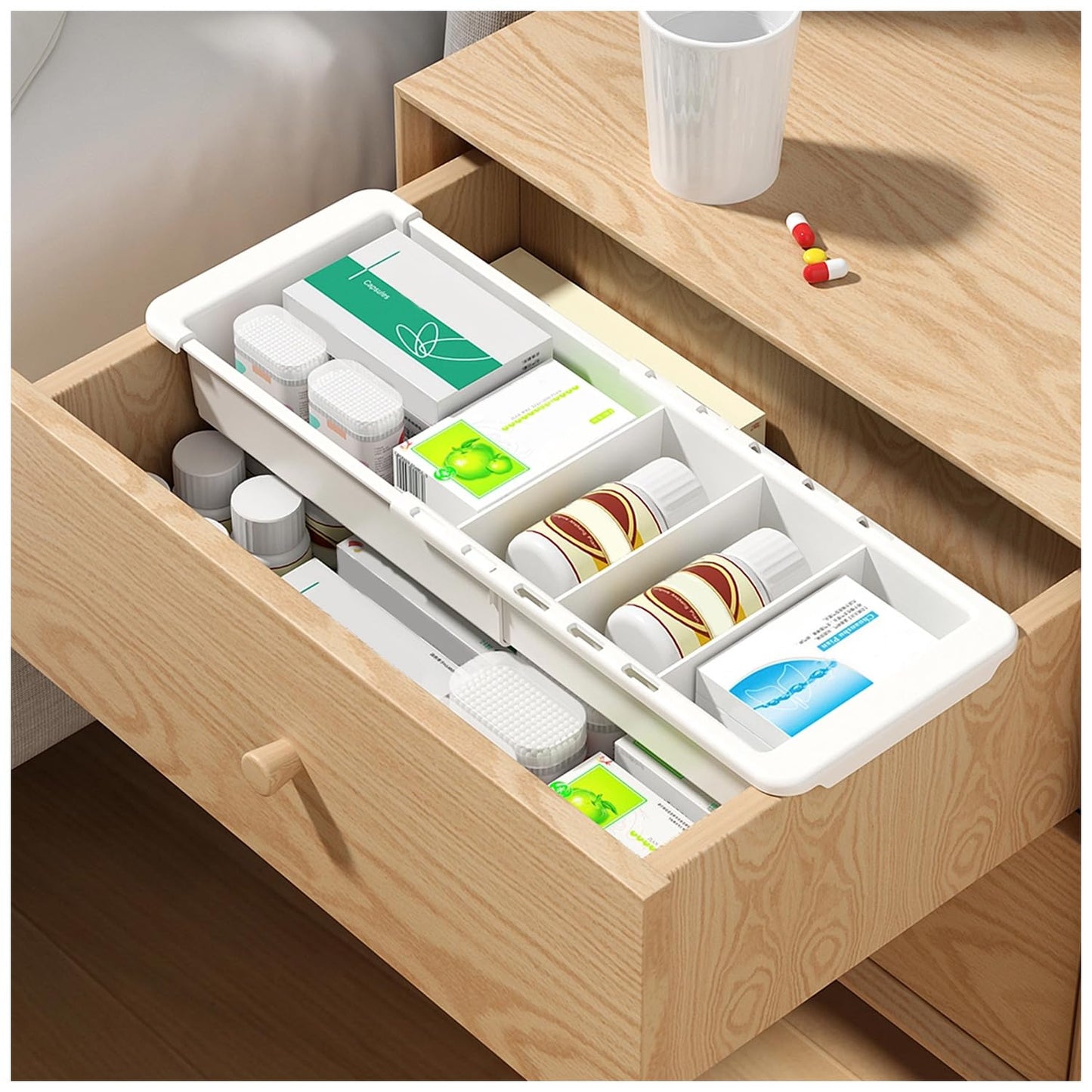 Plastic Drawers Organizer for Office Bathroom Bedroom Kitchen Desk - 1 Layers More White Storage Tray - Expandable 11.4-18.1 Inches (DEEP 2.3")