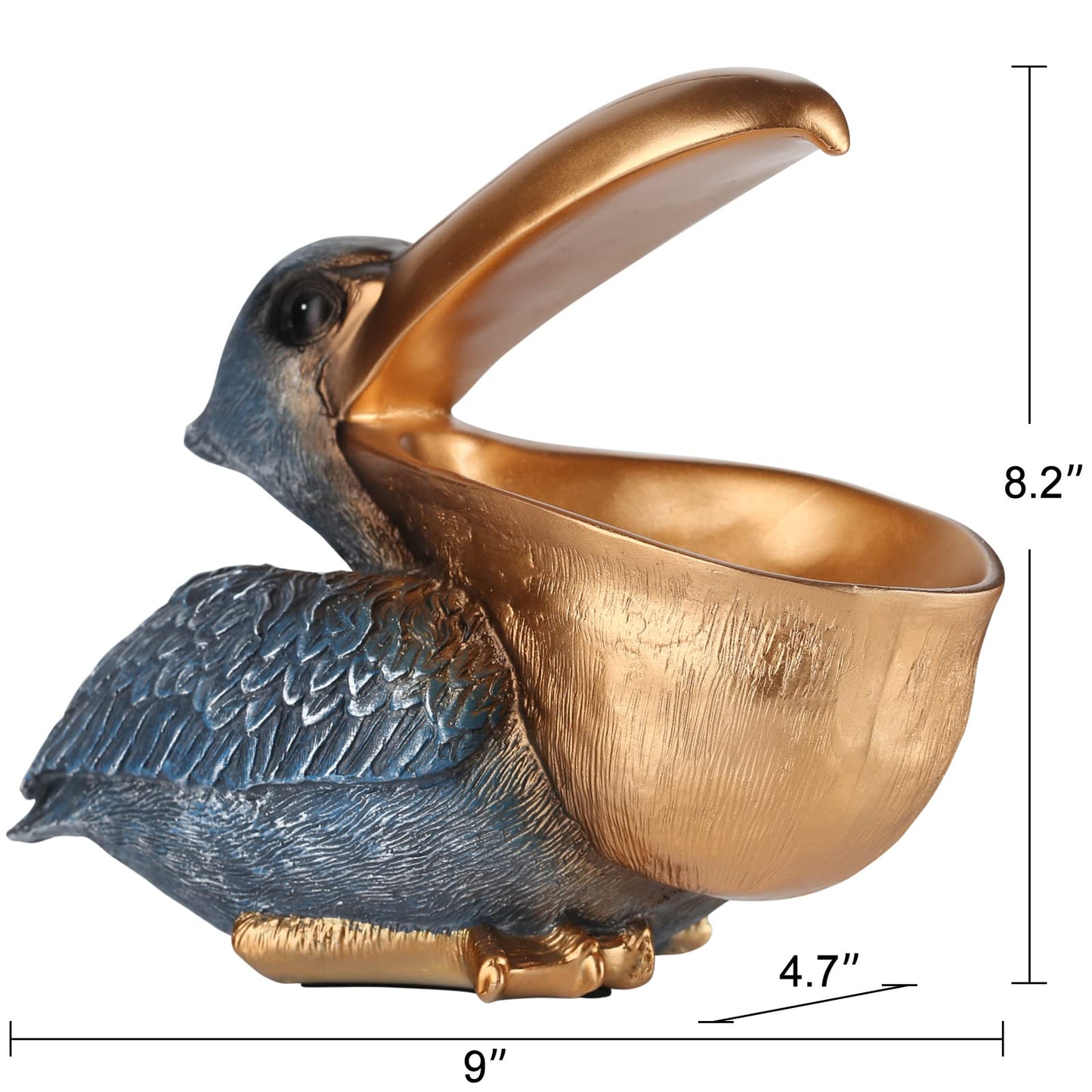 PlivBloom Pelican Key Holder Statues,Fun Animal Hippo Candy Dish,Candy Dish for Office Desk Unique,Modern Key Holder for Pelican Figurine,Suitability Desk candy bowl and Entry Table Decor Items(Gold1)