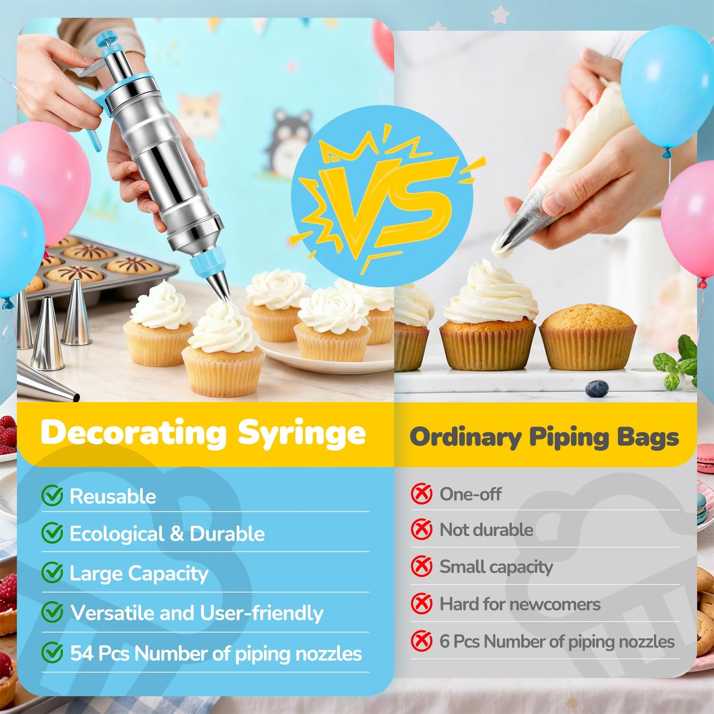 Cake Decorating Tools Supplies Kit: 164pcs Baking Accessories, Dessert Piping Syringe and Icing Tips Set - Puffs Cupcake Frosting Piping Bakery Set for Adults Beginners or Professional, Blue