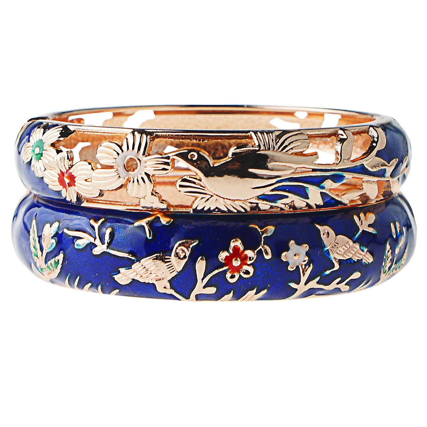 UJOY Colors Handcraft Jewelry Cloisonne Bracelet Enamel Hollowed Bird Spring Hinged Womens Bangles Gifts Box 88A31-55C49 Navy Blue