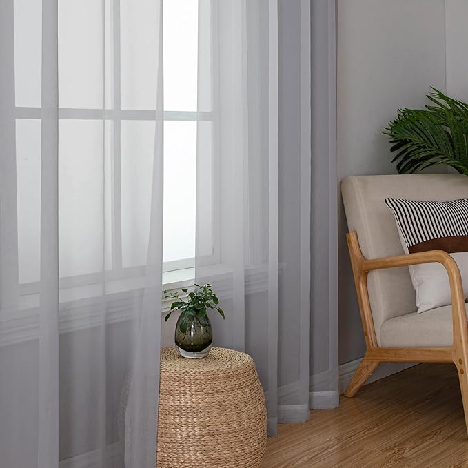 Chyhomenyc Light Grey Sheer Curtains 84 Inch Length 2 Panels, Light Filtering Soft Airy Voile Rod Pocket Sheer Window Drapes for Bedroom Living Room, Each 42Wx84L Inches
