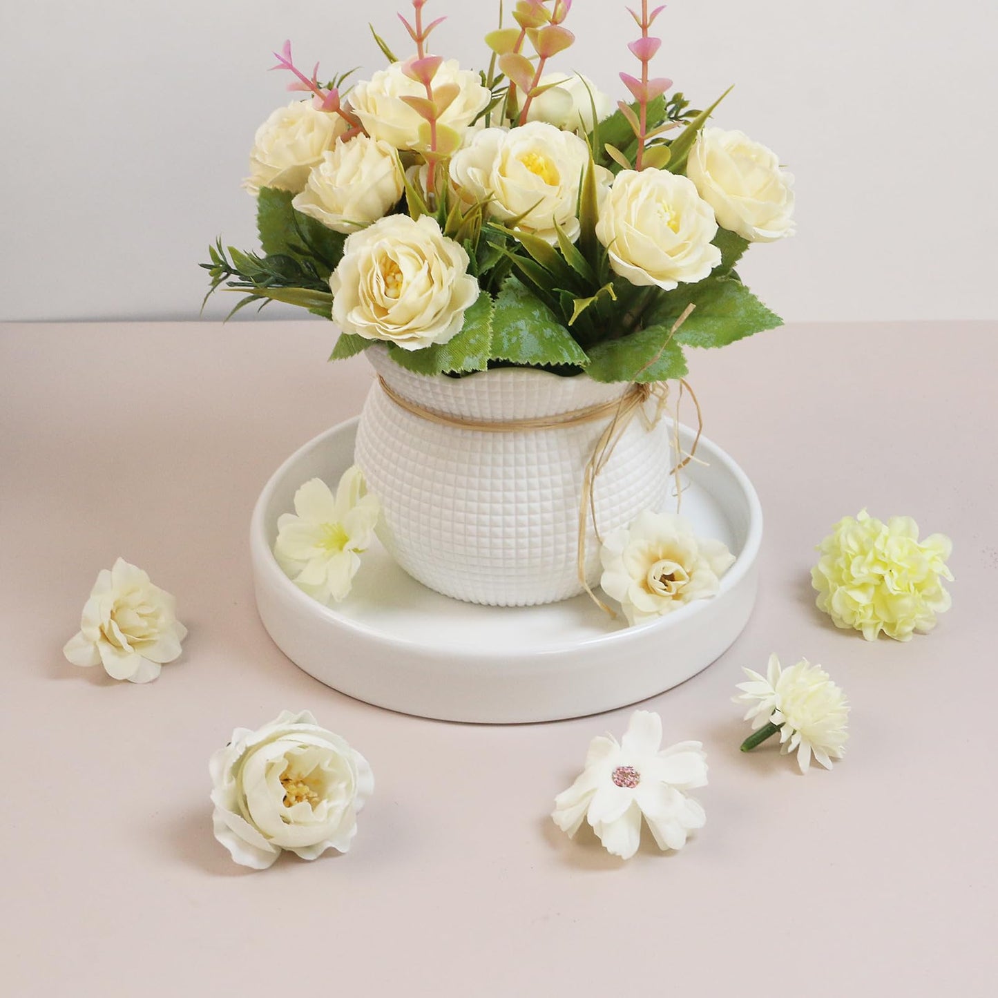 UTALIND 2pcs Ceramic Planter Saucers 6.5inch Round Plant Trays Pot Saucer for Living Room, White