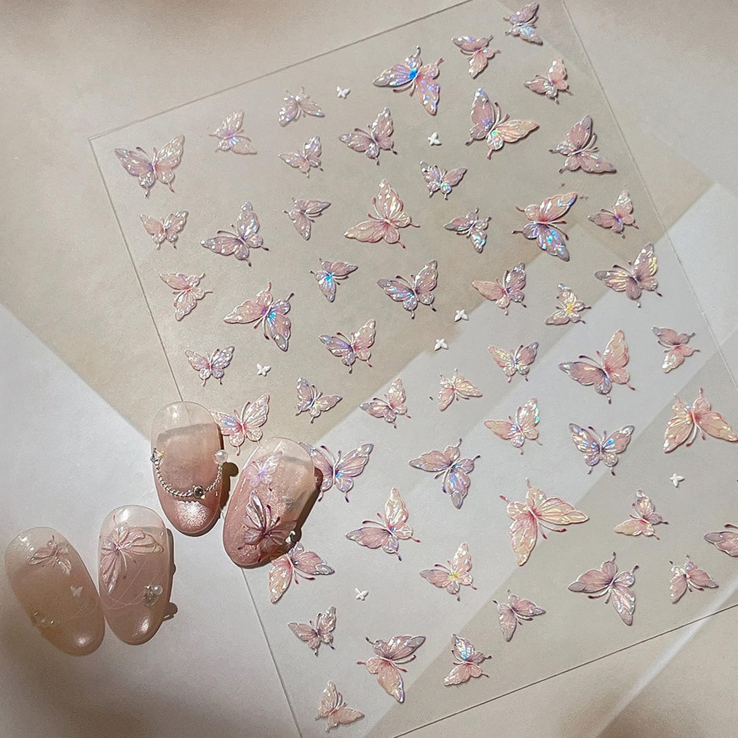 1Pcs Pink Butterfly Nail Art Stickers Decals Shiny Laser Butterfly Nail Stickers 3D Self-Adhesive Shell Light Design Butterflies Nail Decals for Women Spring DIY Manicure Decor