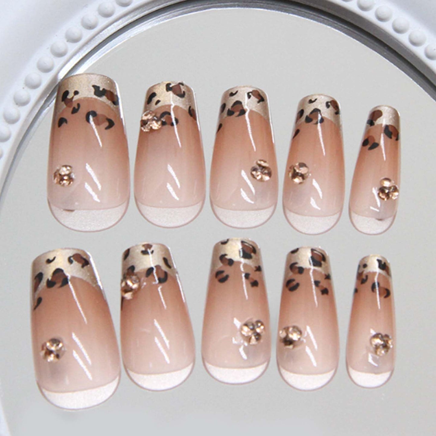 Hkanlre Medium Coffin French Press on Nails Bling Fake Nails Tips Full Cover Rhinestones False Nails for Women 24PCS