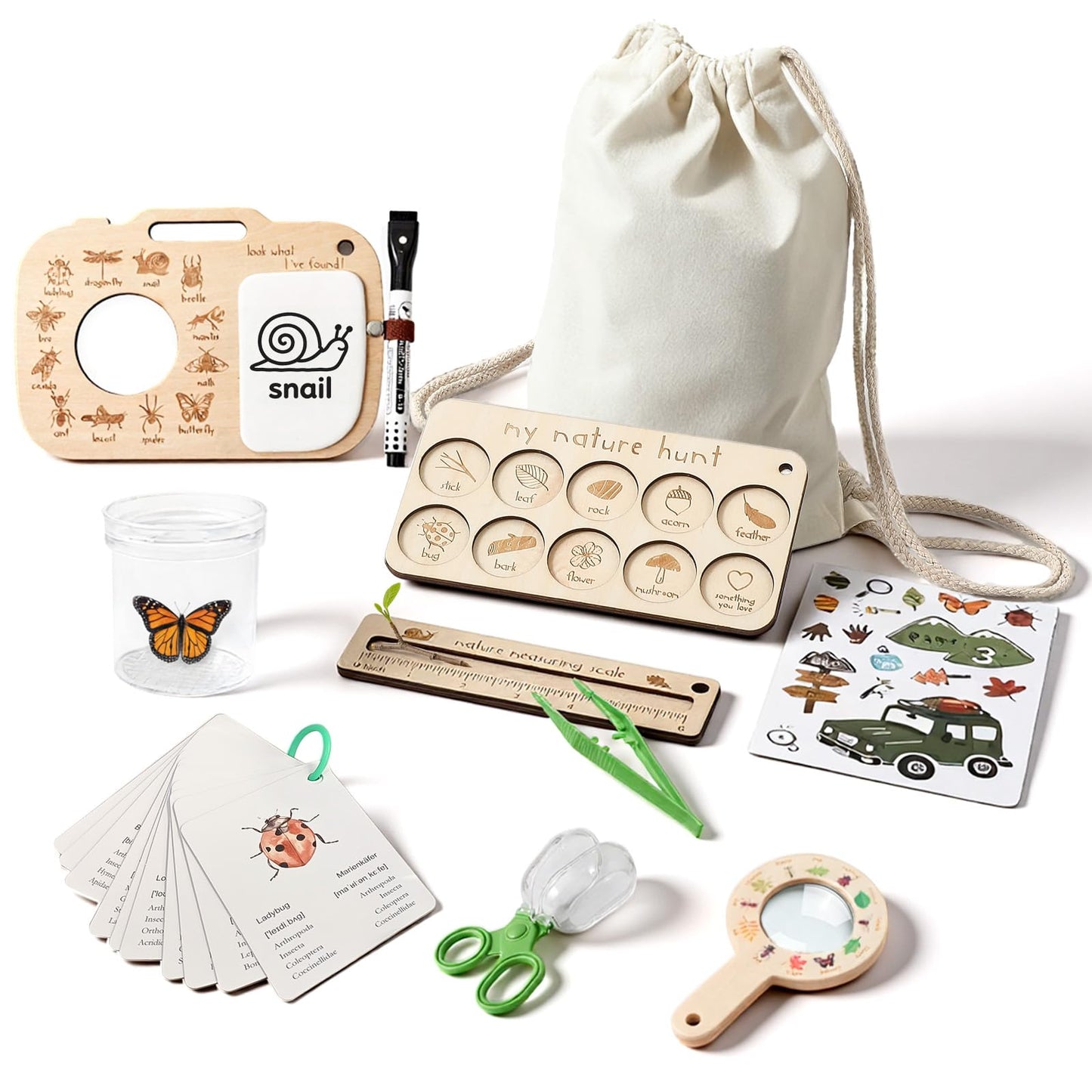 Bug Catcher Kit for Kids, Bug Catching Kit with Bug Box, Learning Cards & Observation Board, Outdoor Toys Scavenger Hunt Play Set, Adventure Set for Backyard & Camping Fun Gift for Girls Boys