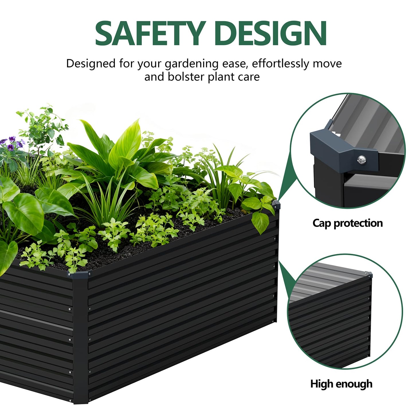 Vengarus 8x4x2FT Galvanized Raised Garden Bed Kit, Deep Root Planter Box Outdoor Large Planter Raised Beds for Planting Flowers,Vegetables and Herbs-Black