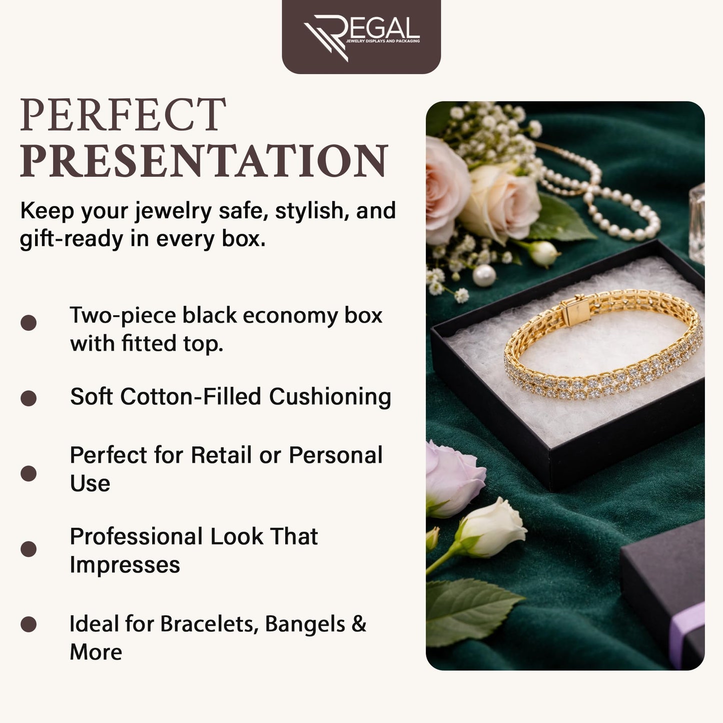 RJ Displays 6 Pack Jewelry Gift Boxes 5.25 x 3.75 x 1 Inch Black Matte Cotton Filled Cardboard Box with Lid, Small Jewelry Packaging for Necklace Bracelet Earrings Bulk Gift Boxes
