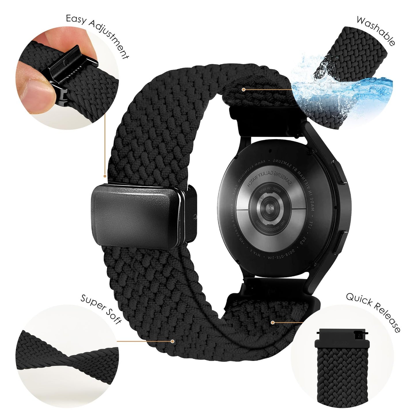 SIMYYO Nylon Magnetic Bands Quick Release Braided Nylon Watch Bands Stretchy Sport Replacement Strap for Men and Women 18mm 19mm 20mm 22mm