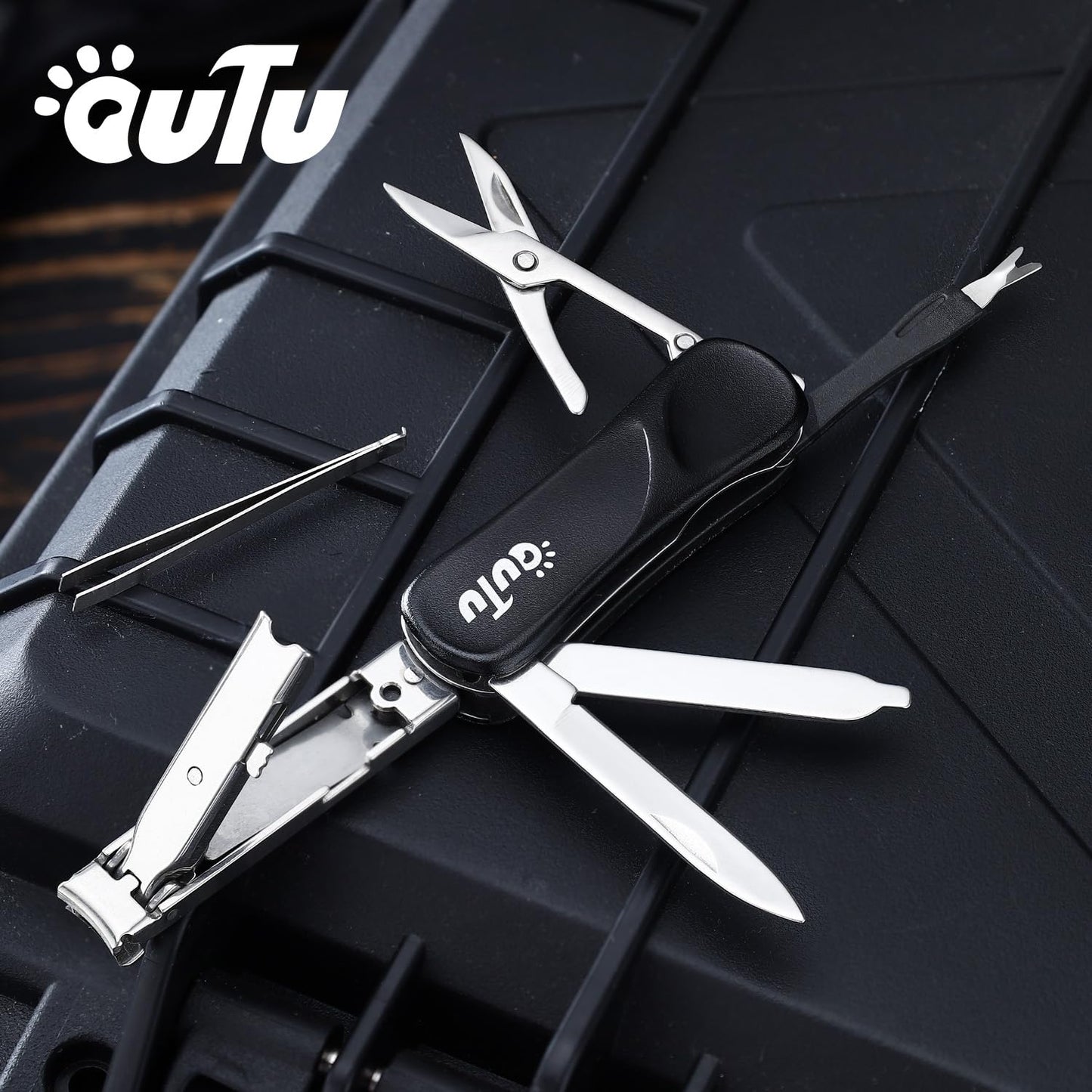 OUTU Keychain Nail Clippers Multitool, 7 in 1 EDC Utility Tool with Nail Clipper, Scissors, Gifts for Him Men Husband Dad Boyfriend (Black)