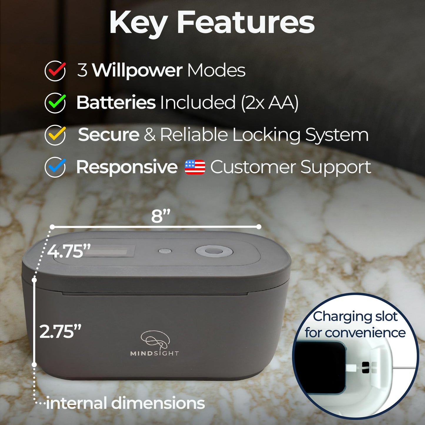 Mindsight Timed Lock Box | Unplug from Phones, Video Games, Social Media, Snacks & Cravings | 3 Modes based on Willpower | Easy to Use | Out of Sight ~ Out of Mind | Boost Your Mental Wellness