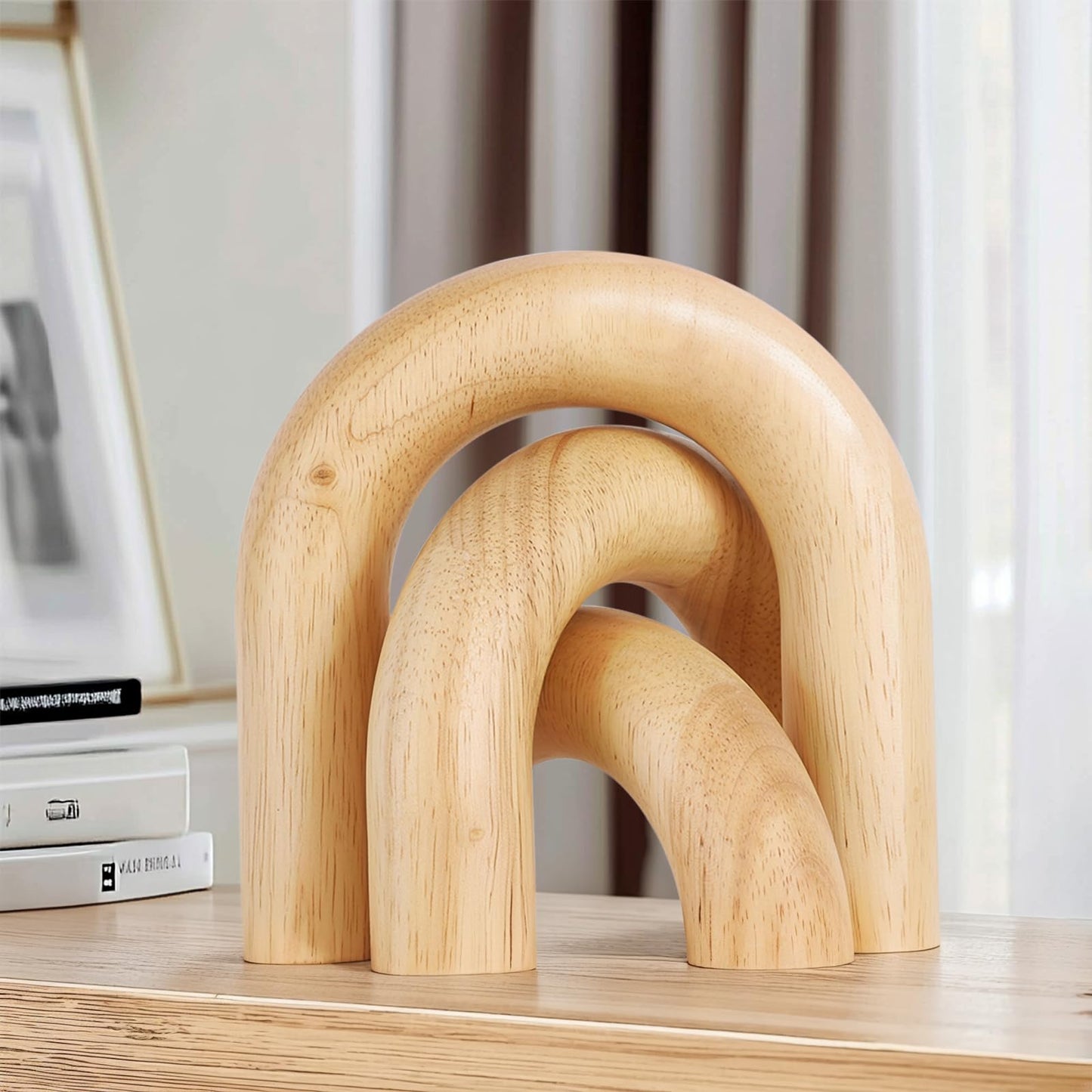 XMGZQ Wood Arch for Coffee Table Decor Items,Wood Statue and Sculpture Set 3,Japanese Neutral Home Decor Aesthetic,Living Room,Entryway,Bookshelf,Floating,Console,Boho Minimalist Objects
