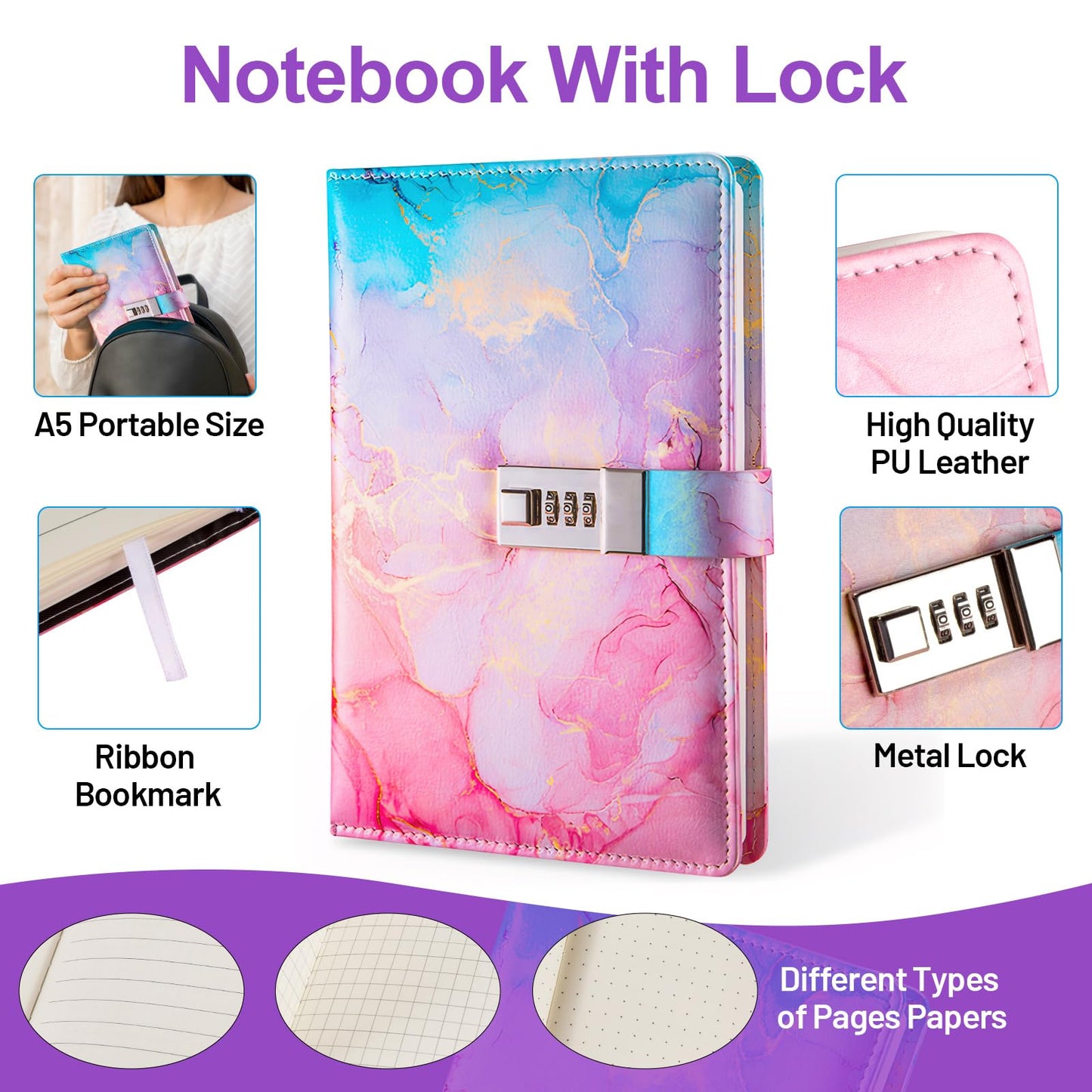 38PCS Cute Stationary Set Bible Journaling Kit with Password Lock Notebook, Pen Case, Mechanical Pencils, Gel Pens, Highlighters, Gift Box & Ballpoint Pens for Study Aesthetic School Supplies