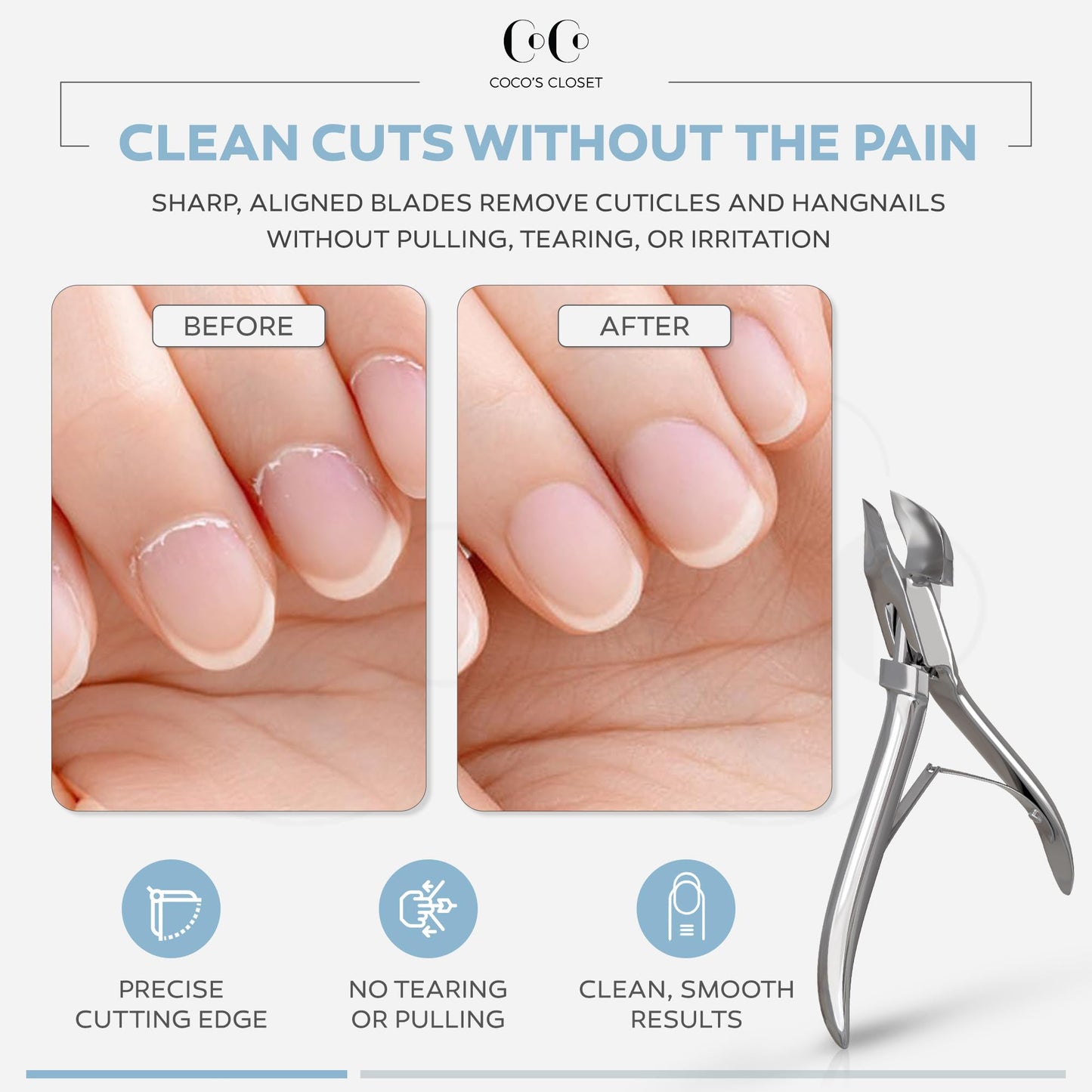 Cuticle Nippers & Trimmer Manicure Clippers Dead Skin Remover - Professional Stainless Steel Cutters Beauty Tool with Nail Cleaner and Pusher