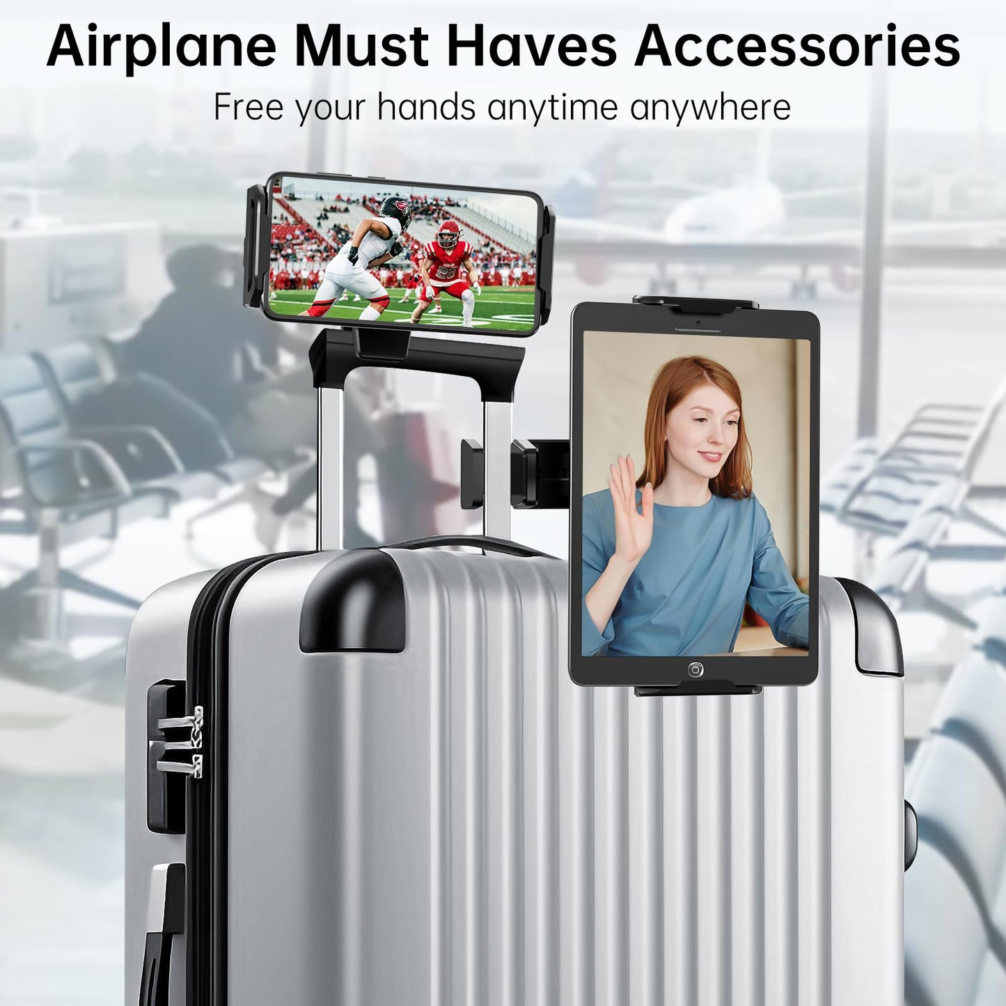 vizzicool Tablet Holder–Airplane iPad/Kindle/Phone Holder Mount for iPad & Tablets, Travel Tablet Stand for Plane Seat Back, Kitchen and RV, Fits 5.9"-9.8" Devices, Release Hands Flight Accessories