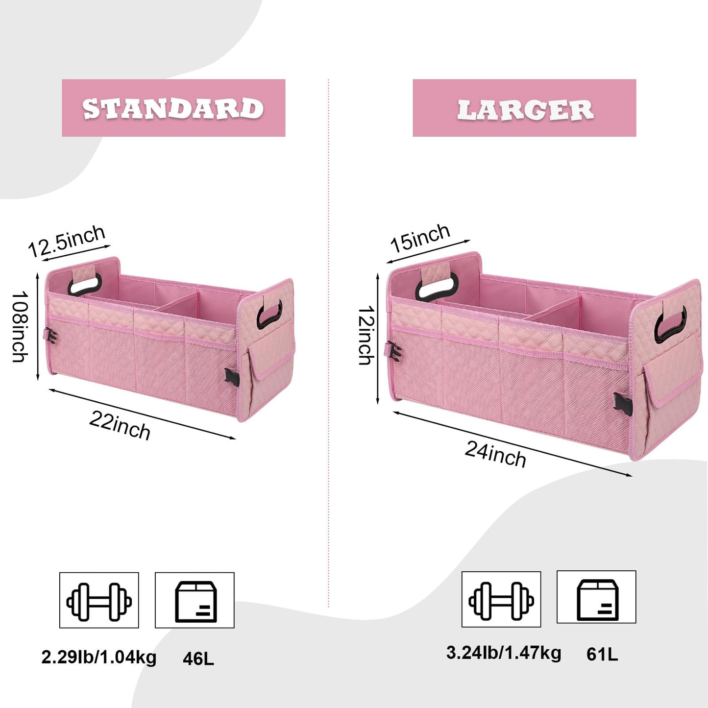 JiatuA Car Trunk Organizer for SUV, Car Storage Organizer Collapsible Multi Compartment Container Box, Adjustable Car Accessories for Women/Men, Pink