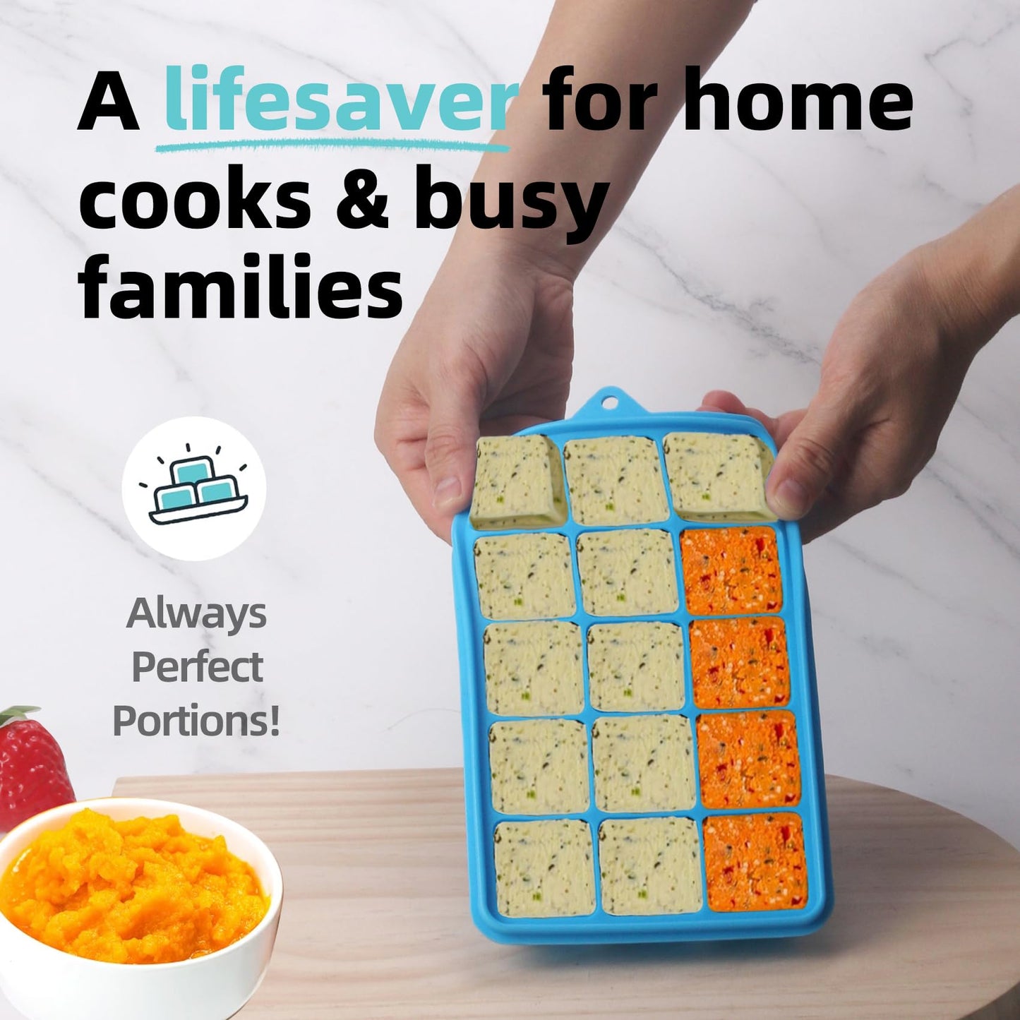 Silicone Freezer Molds Gift Set with 2 Tbsp, 1/2, 1, and 2 Cup Silicone Freezer Trays With Lids - Meal Prep and Kitchen Essentials Bundle (Blue 4 Pack)
