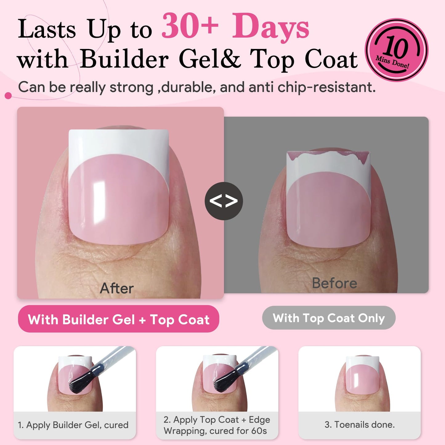 Press On Toenails for Women French Tips, Sharp Square Pre-applied Primer & Base Coat Toe Nail Press Ons Baby Pink Full Cover Fake Tips Extension 15 Sizes 270 Pcs
